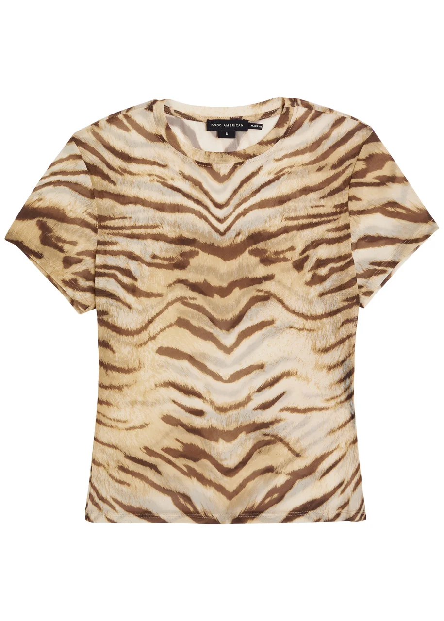 Good American Tiger-print Stretch-mesh T-shirt - 1
