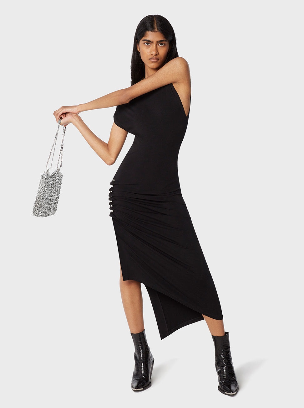 Paco Rabanne BLACK DRAPED PRESSION DRESS IN JERSEY | REVERSIBLE