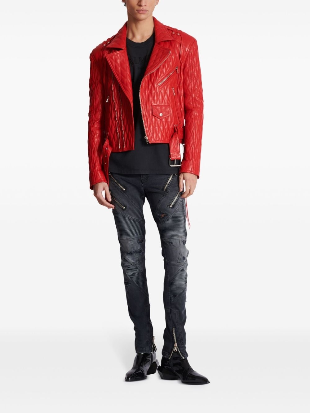 quilted leather biker jacket - 2