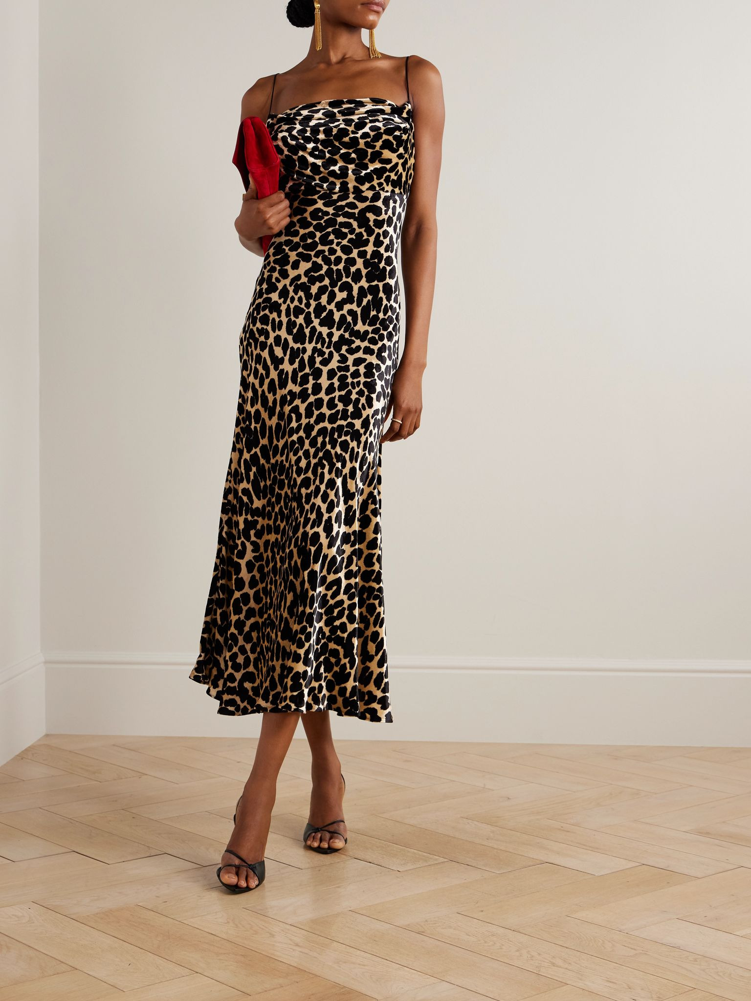 Draped leopard-print velvet midi dress Leopard print - 2