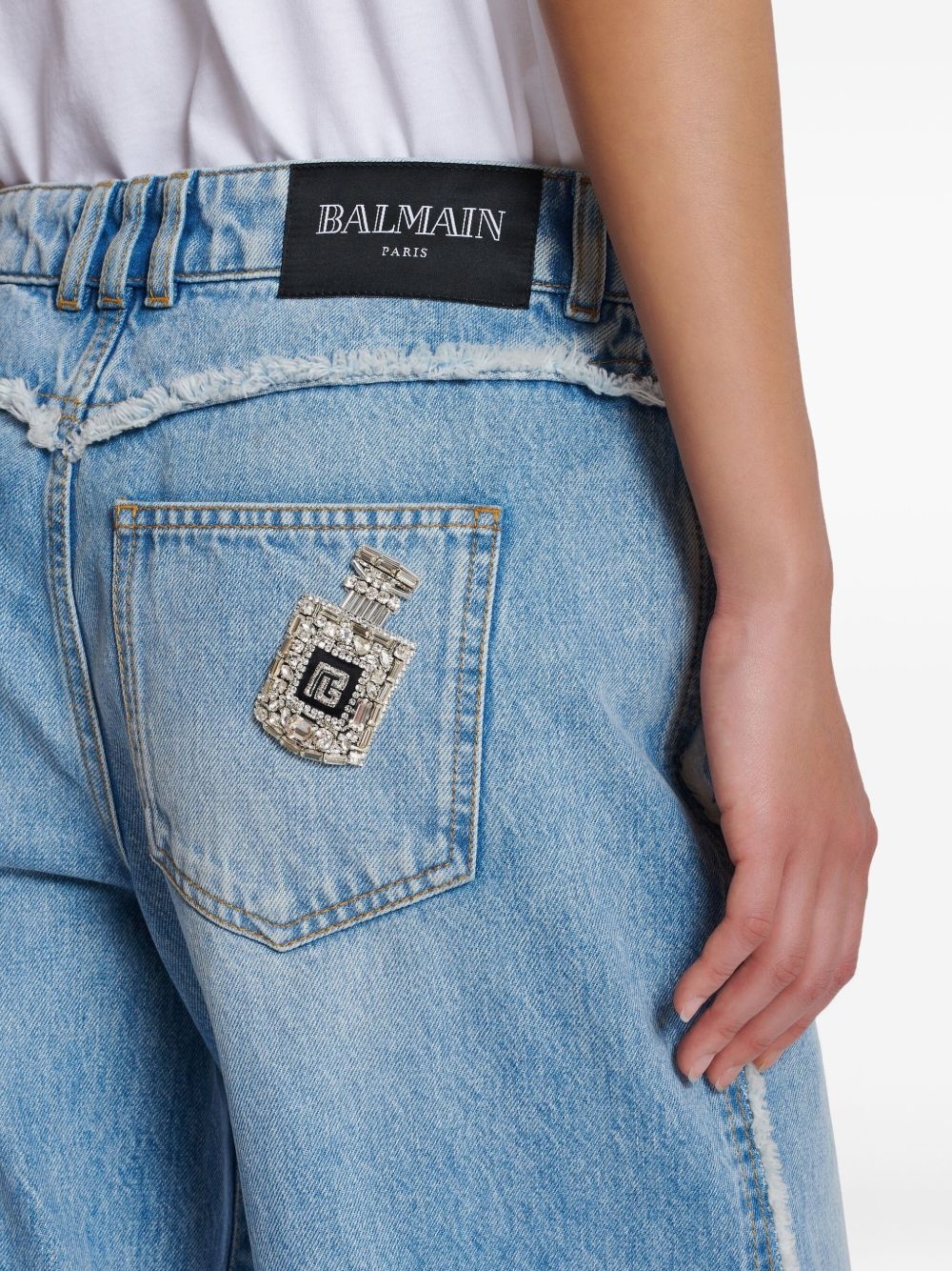 frayed-trim straight-leg jeans - 6