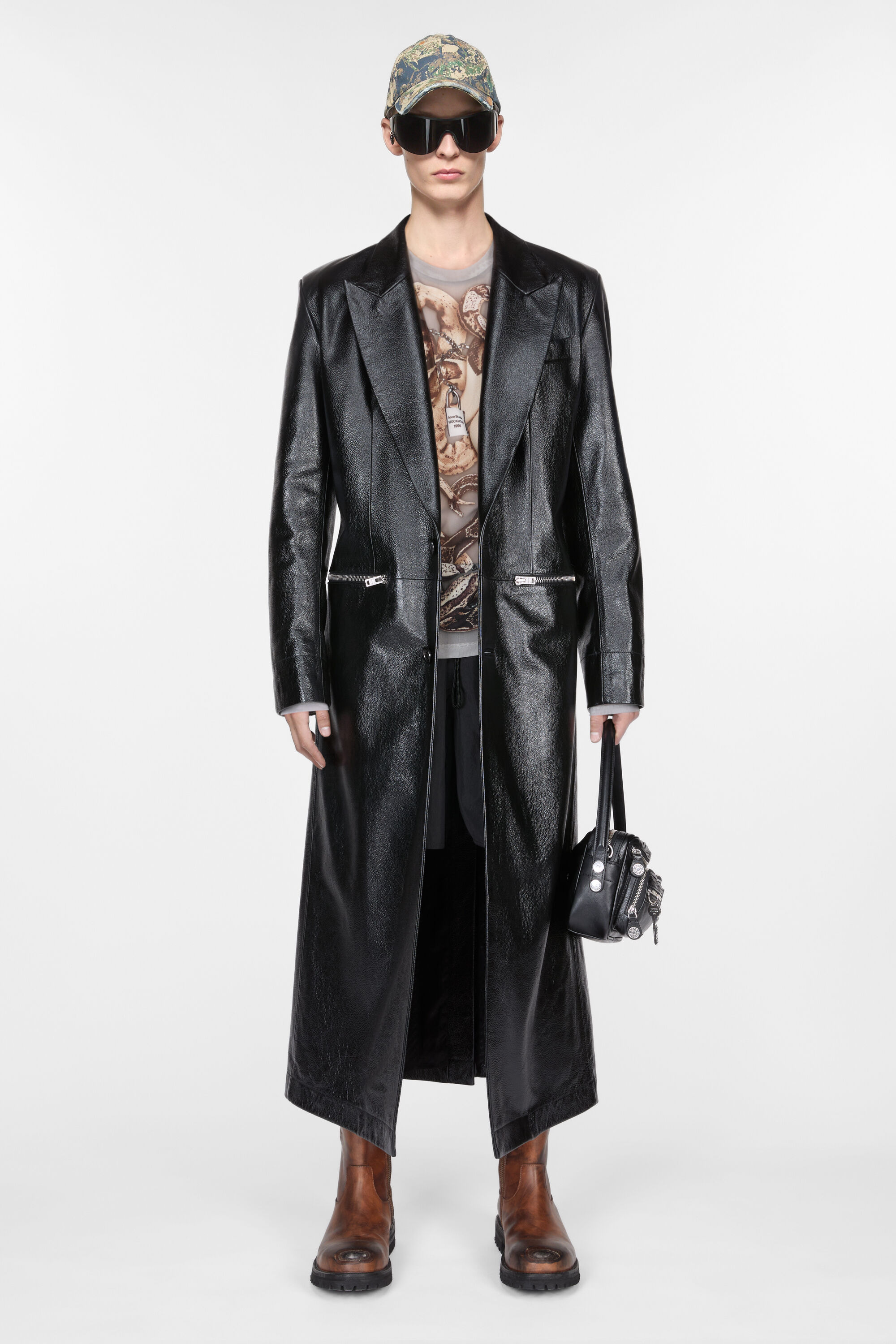 Single-breasted leather  coat - Black - 2