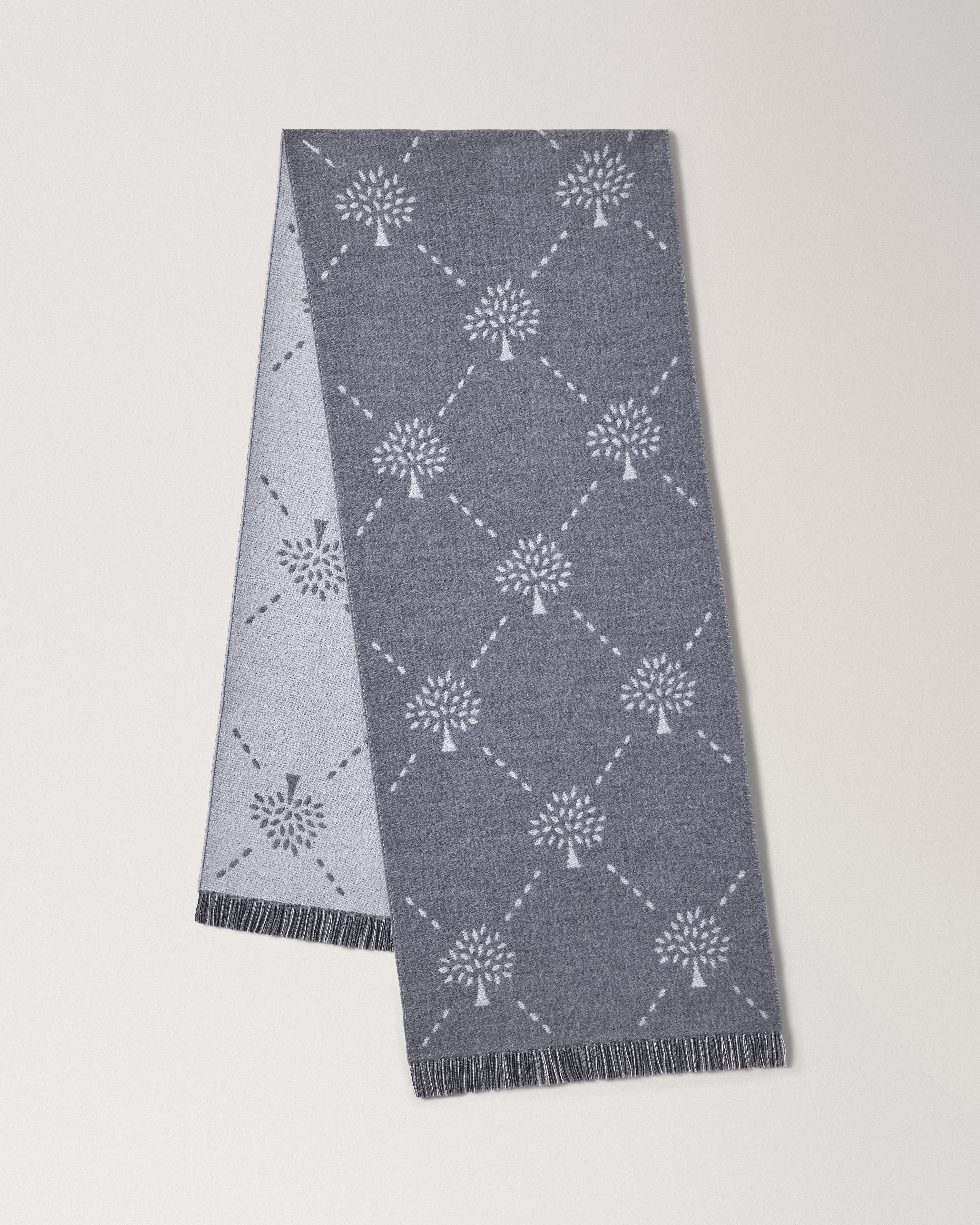 Mulberry Diamond Tree Jacquard Scarf Foggy Grey & Light Grey Wool - 1
