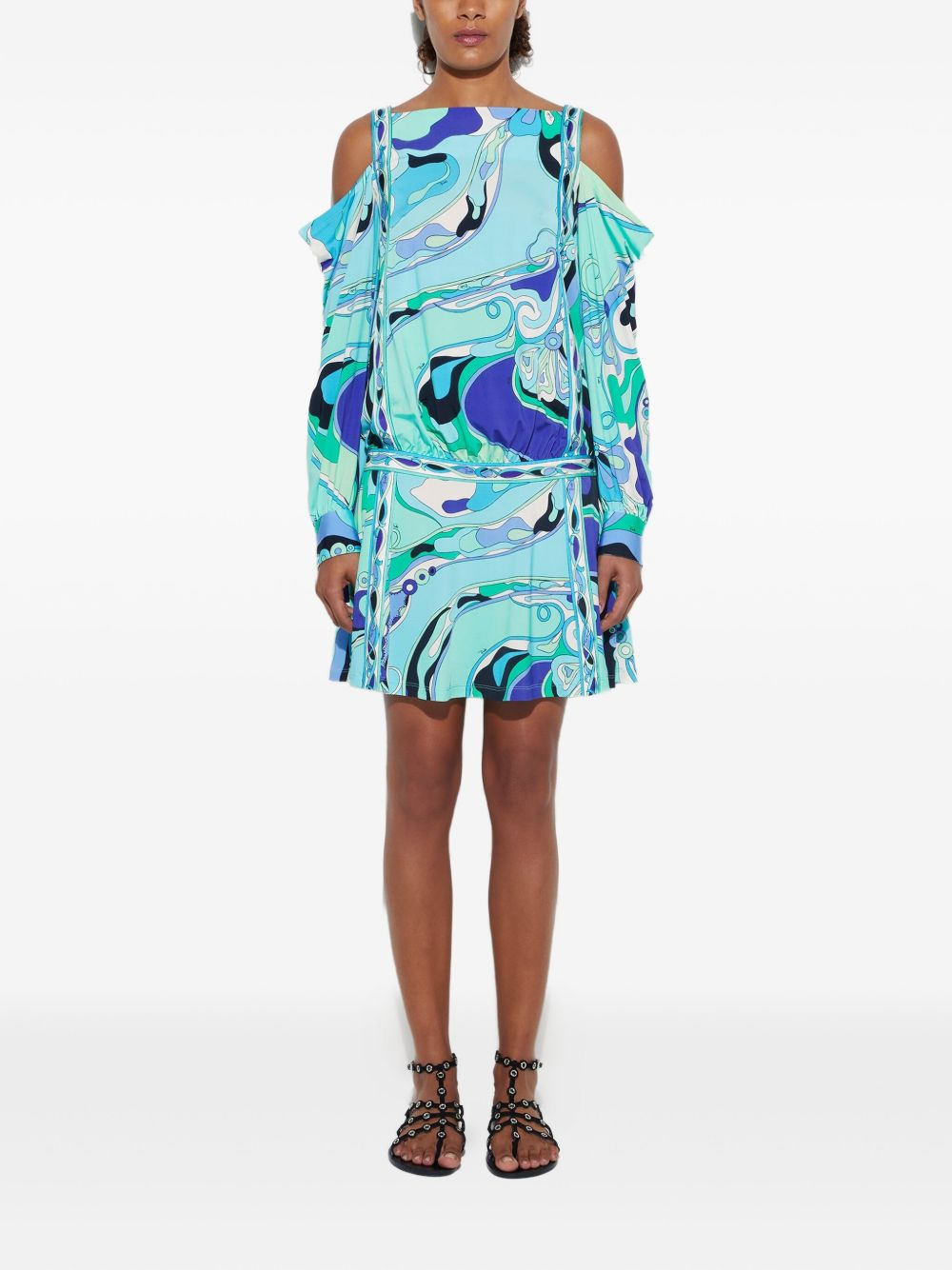 shoulder-cut print dress - 2