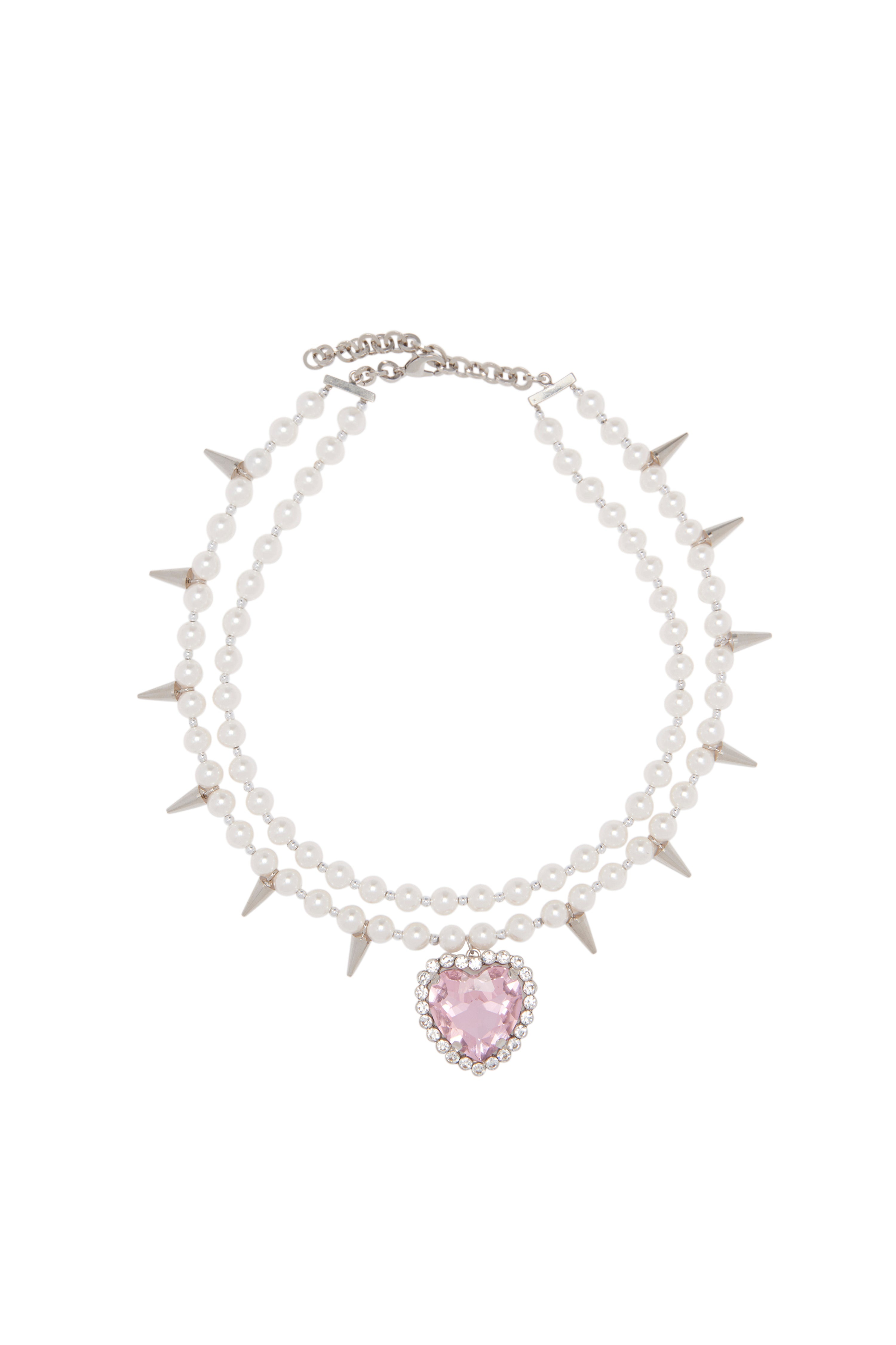 PEARL NECKLACE WITH SPIKES AND CRYSTAL HEART - 1