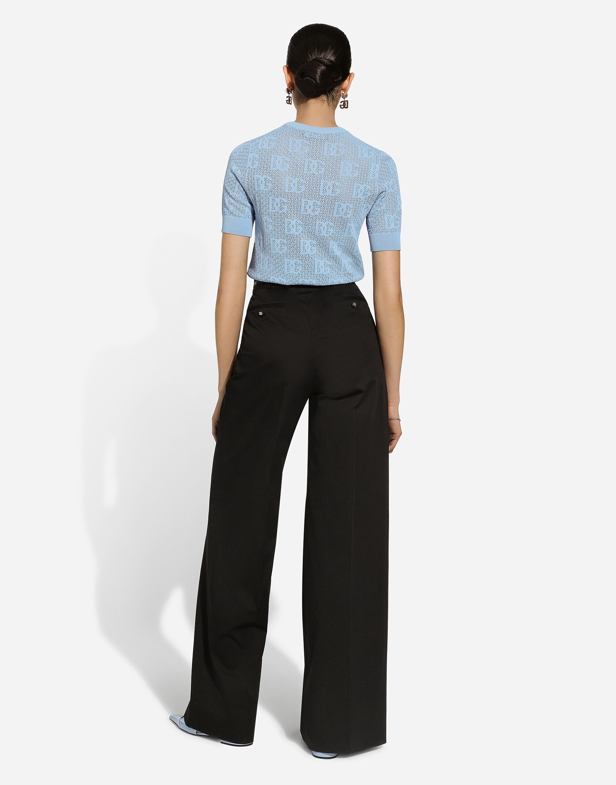 Lace-stitch viscose sweater with jacquard DG logo - 3