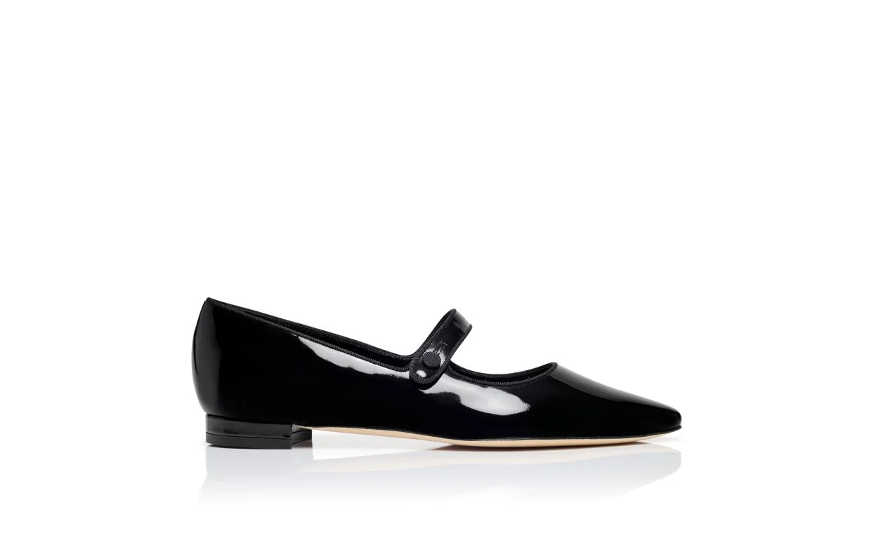 Black Patent Leather Mary Jane Flat Pumps - 1