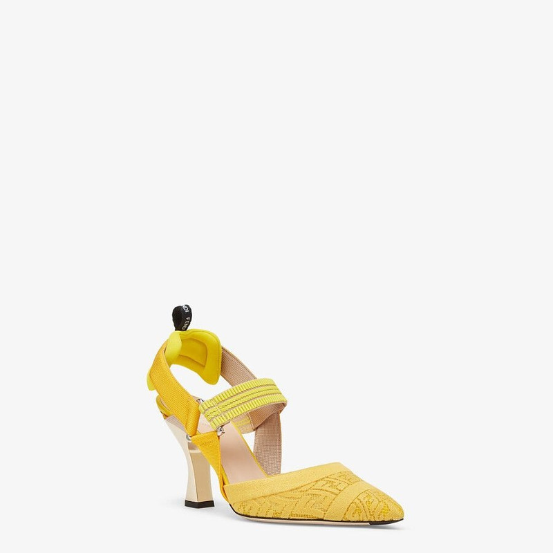 FENDI Yellow micromesh high-heeled slingbacks outlook