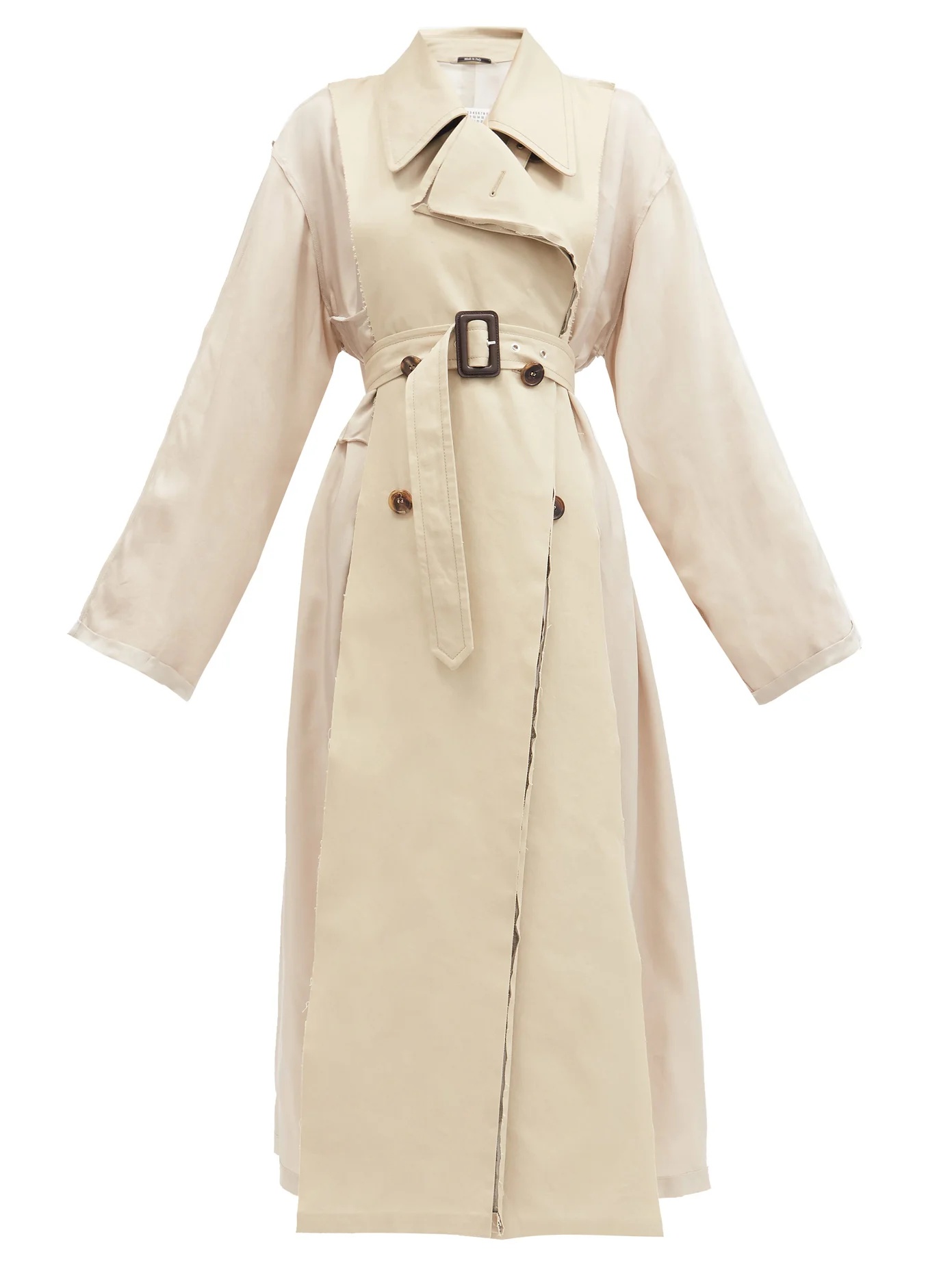 Belted distressed-gabardine trench coat - 1