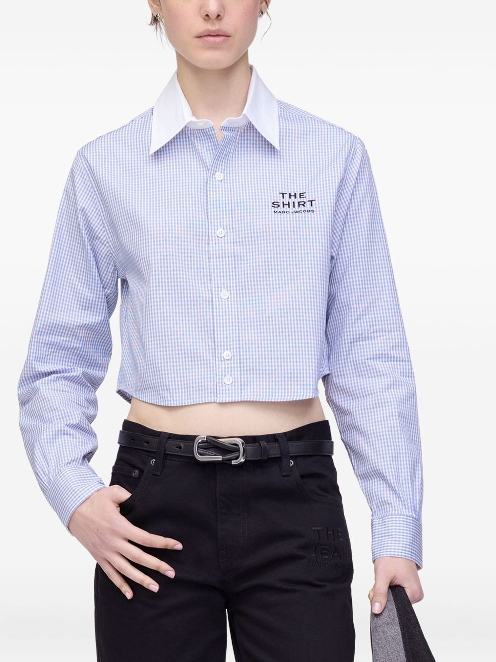 gingham check cropped shirt - 4