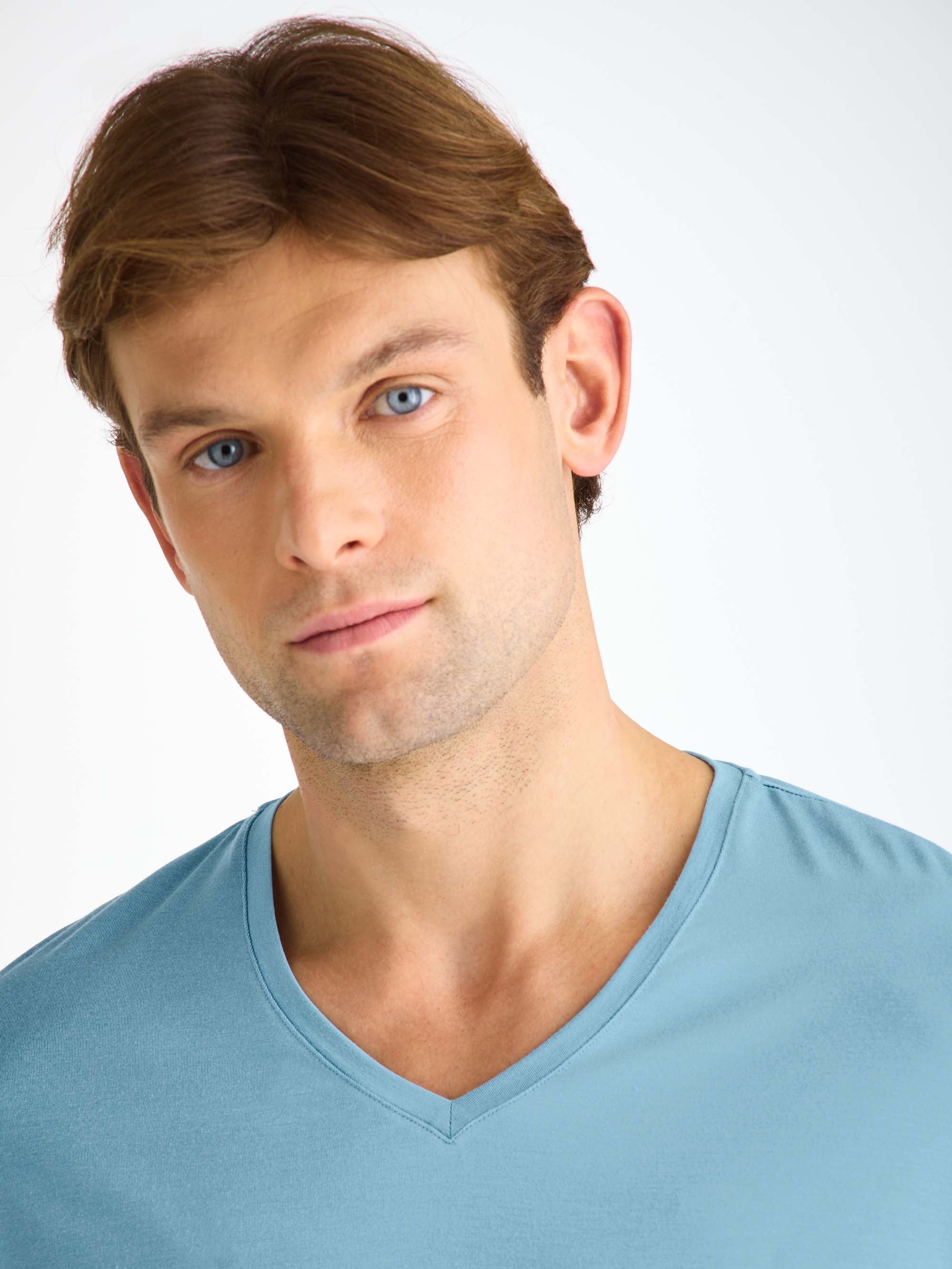 Men's V-Neck T-Shirt Basel Micro Modal Stretch Ocean Blue - 5