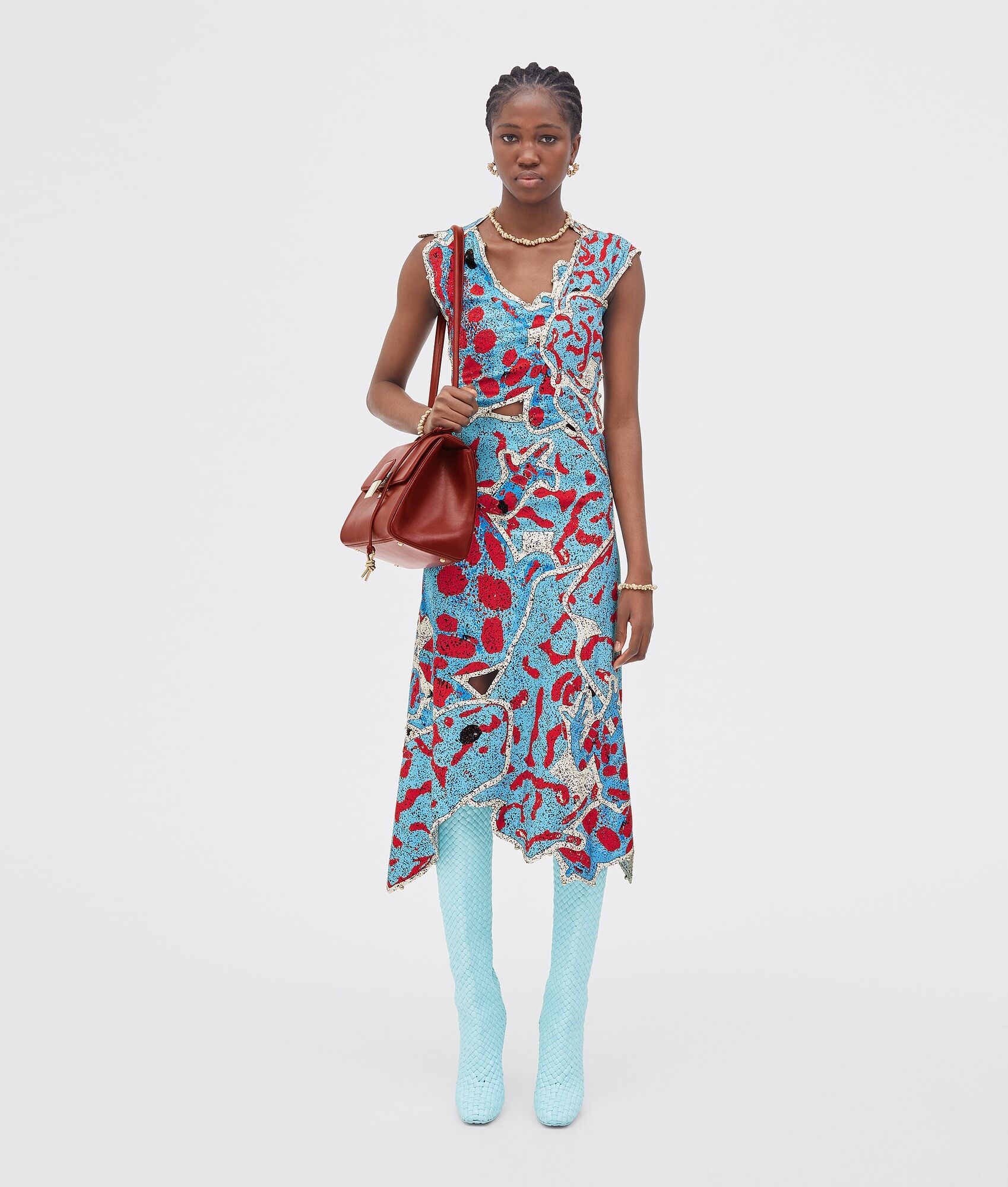 printed silk mix patchwork dress - 5