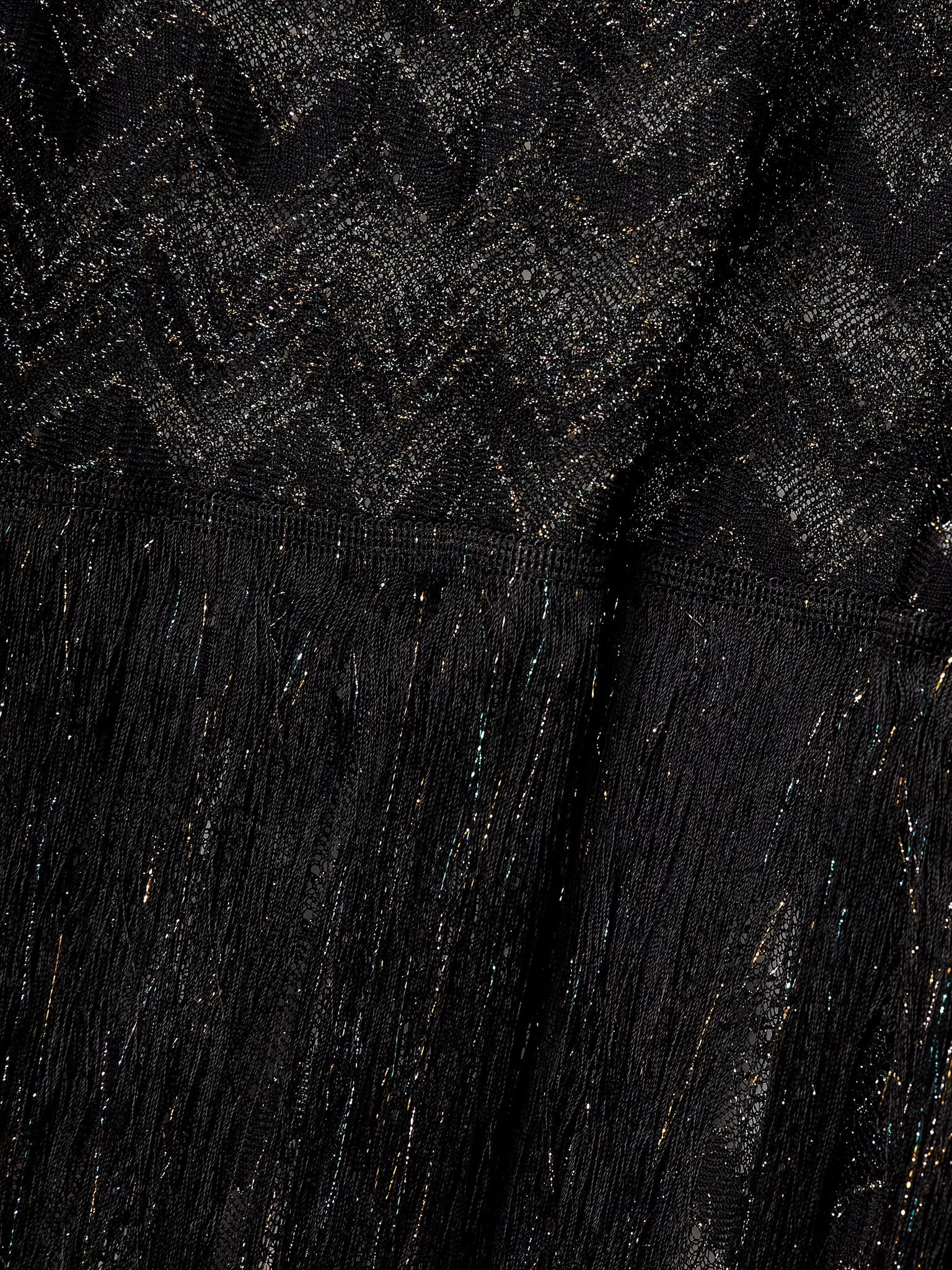 Mare fringed striped metallic crochet-knit kaftan Black - 4