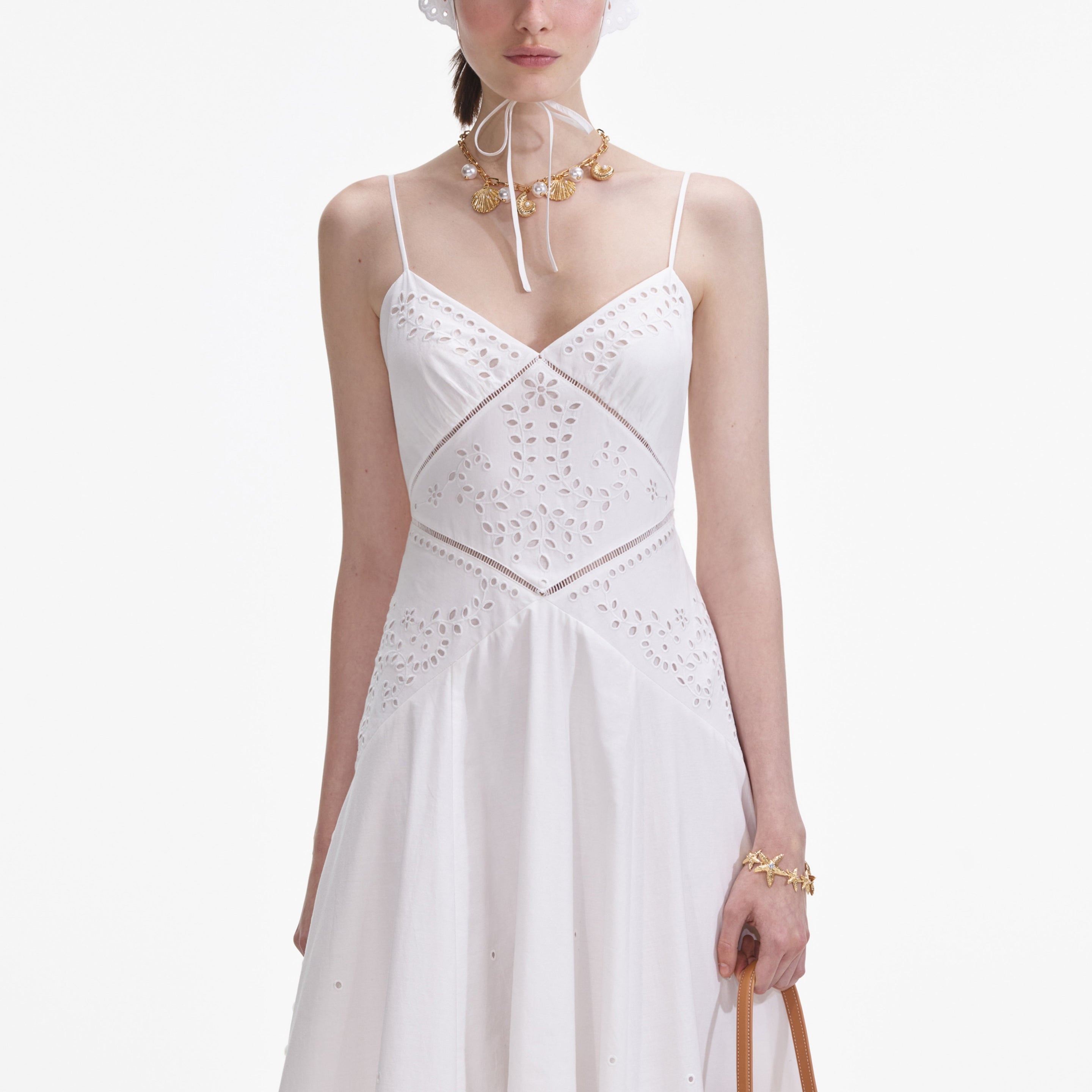 White Cotton Embroidered Maxi Dress - 4