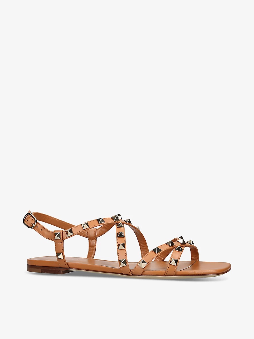 Rockstud embellished flat leather sandals - 3