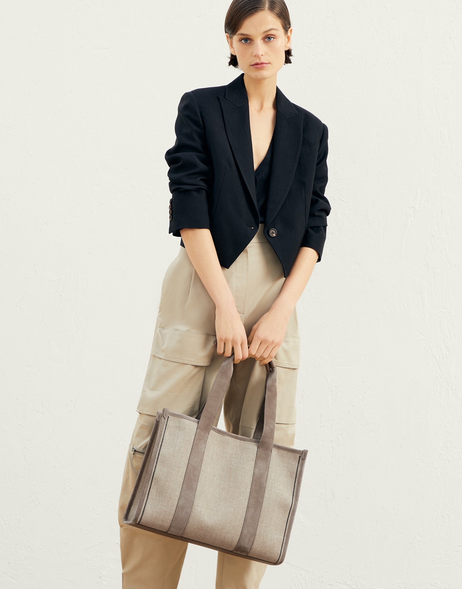 Canvas shopper bag with striped handles and monili - 4