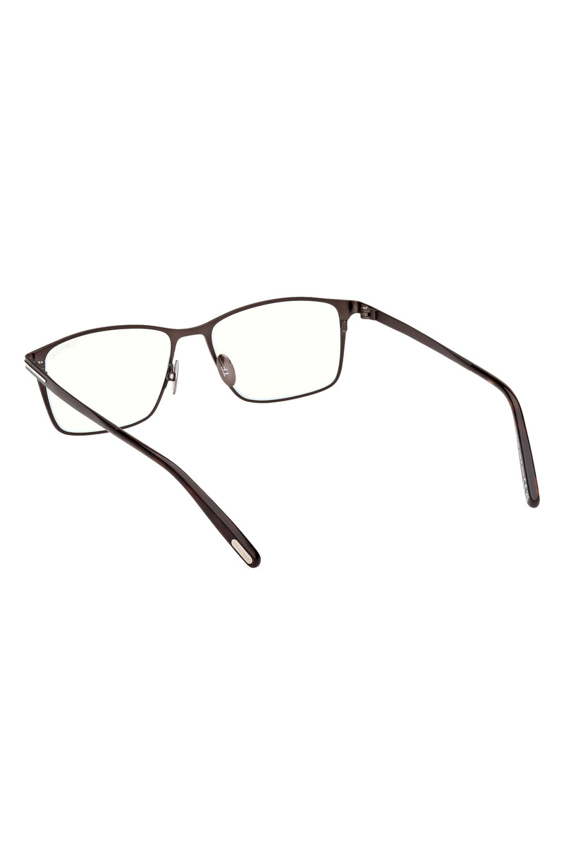 TOM FORD 54mm Rectangular Blue Light Blocking Glasses in Gunmetal Havana /T Logo 7