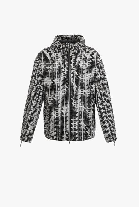 Bicolor ivory and black hooded jacket with Balmain monogram - 1