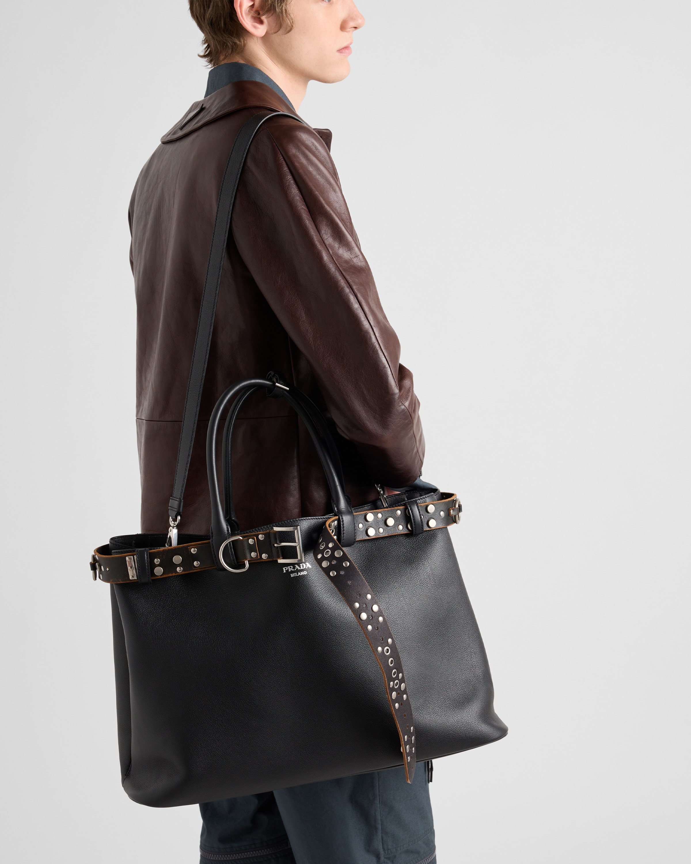 Prada Prada Buckle leather bag with studded belt | REVERSIBLE