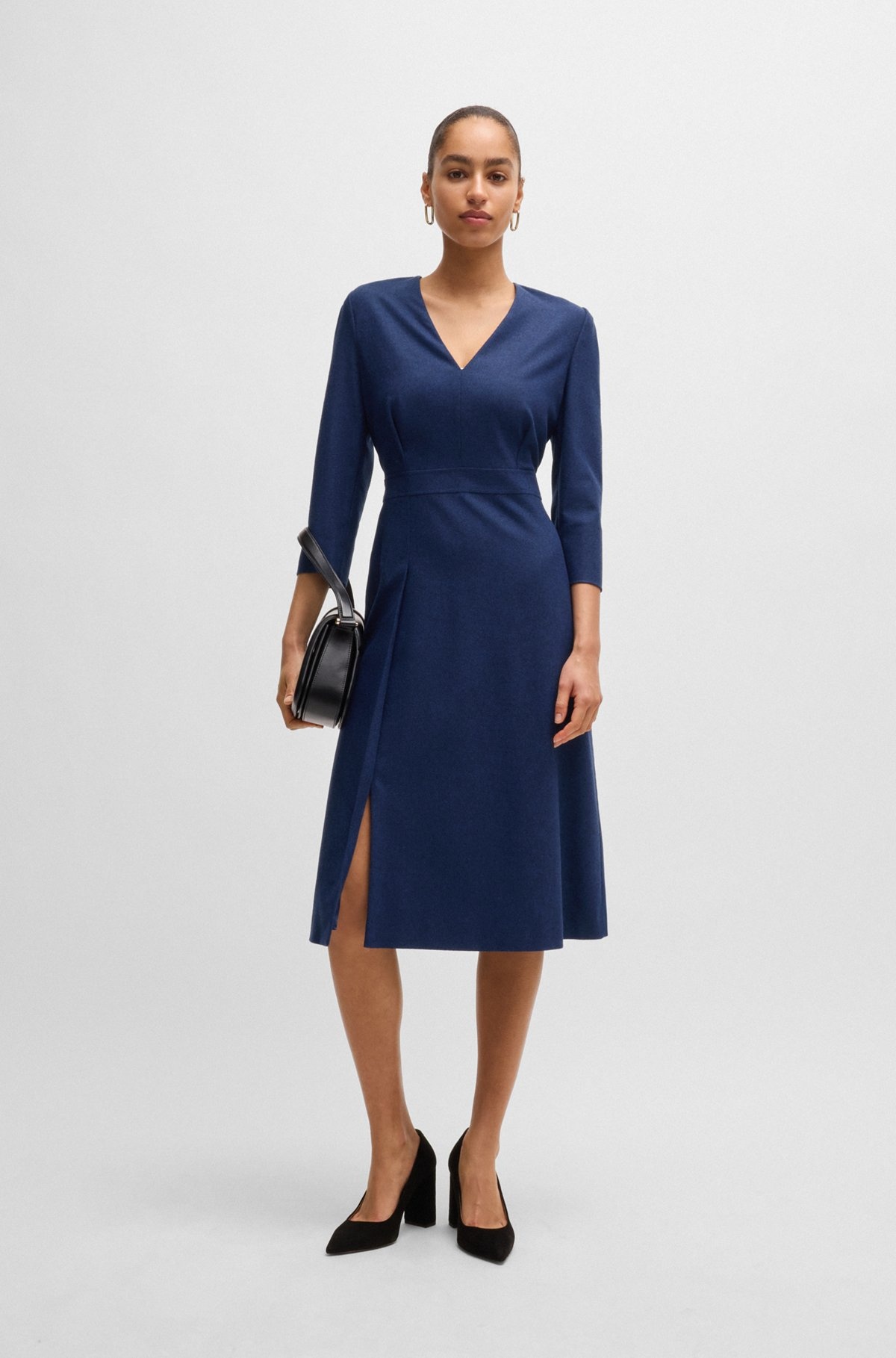 V-NECK DRESS IN STRETCH FLANNEL - 2