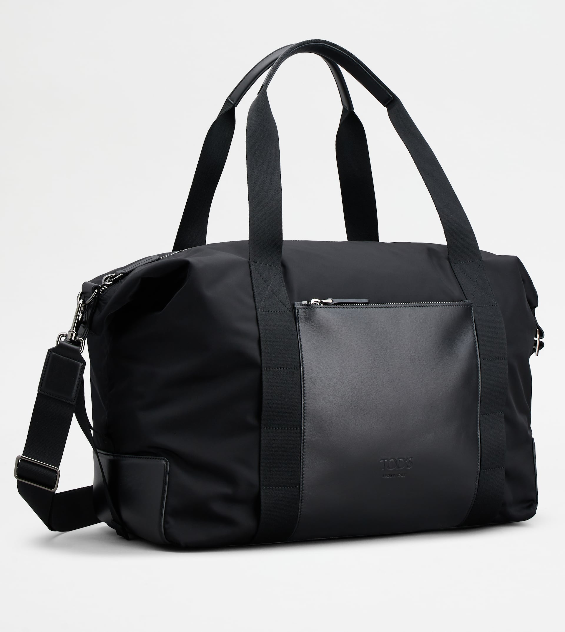 DUFFLE BAG IN FABRIC AND LEATHER LARGE - BLACK - 3