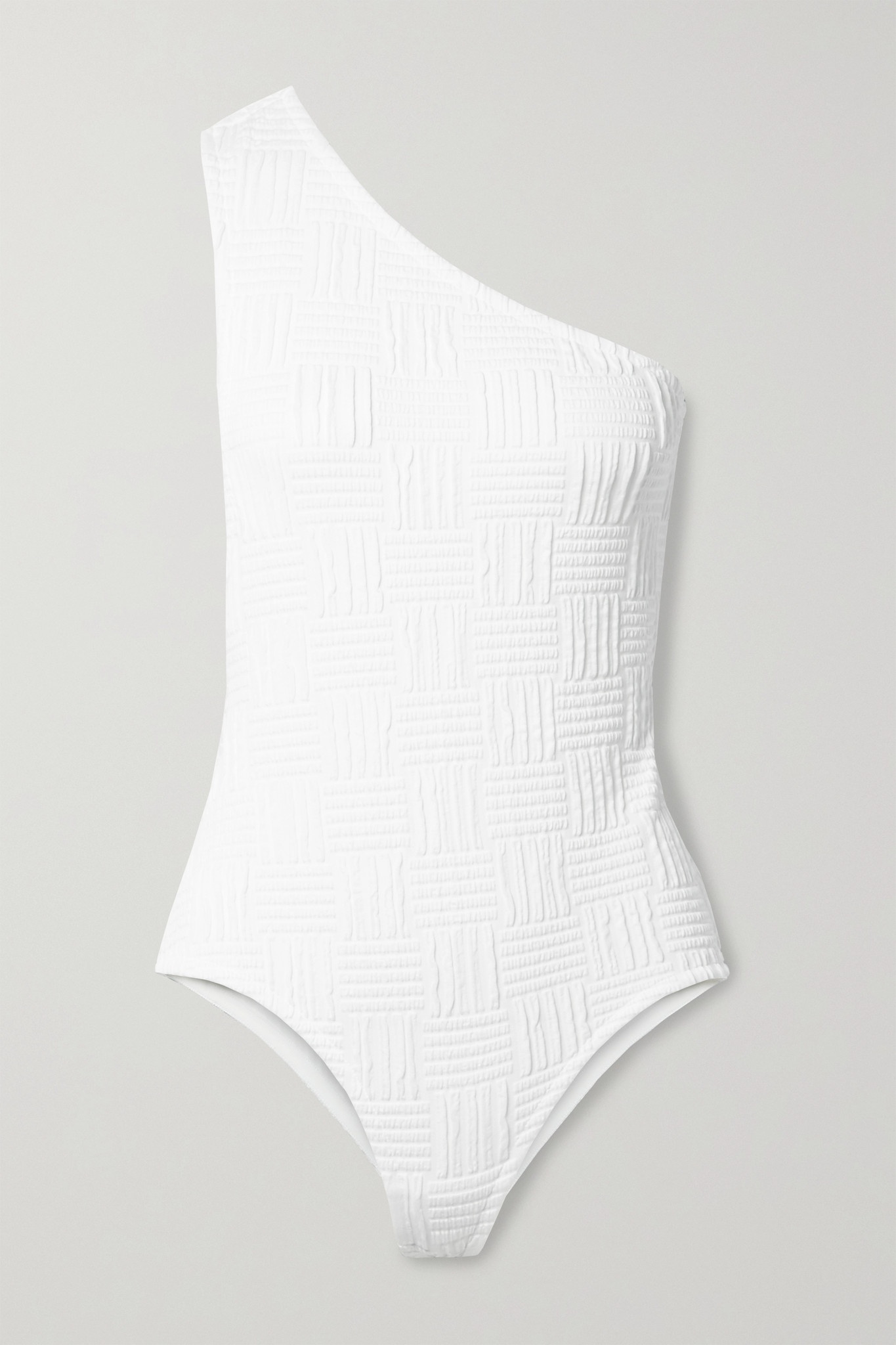 One-shoulder seersucker swimsuit - 1