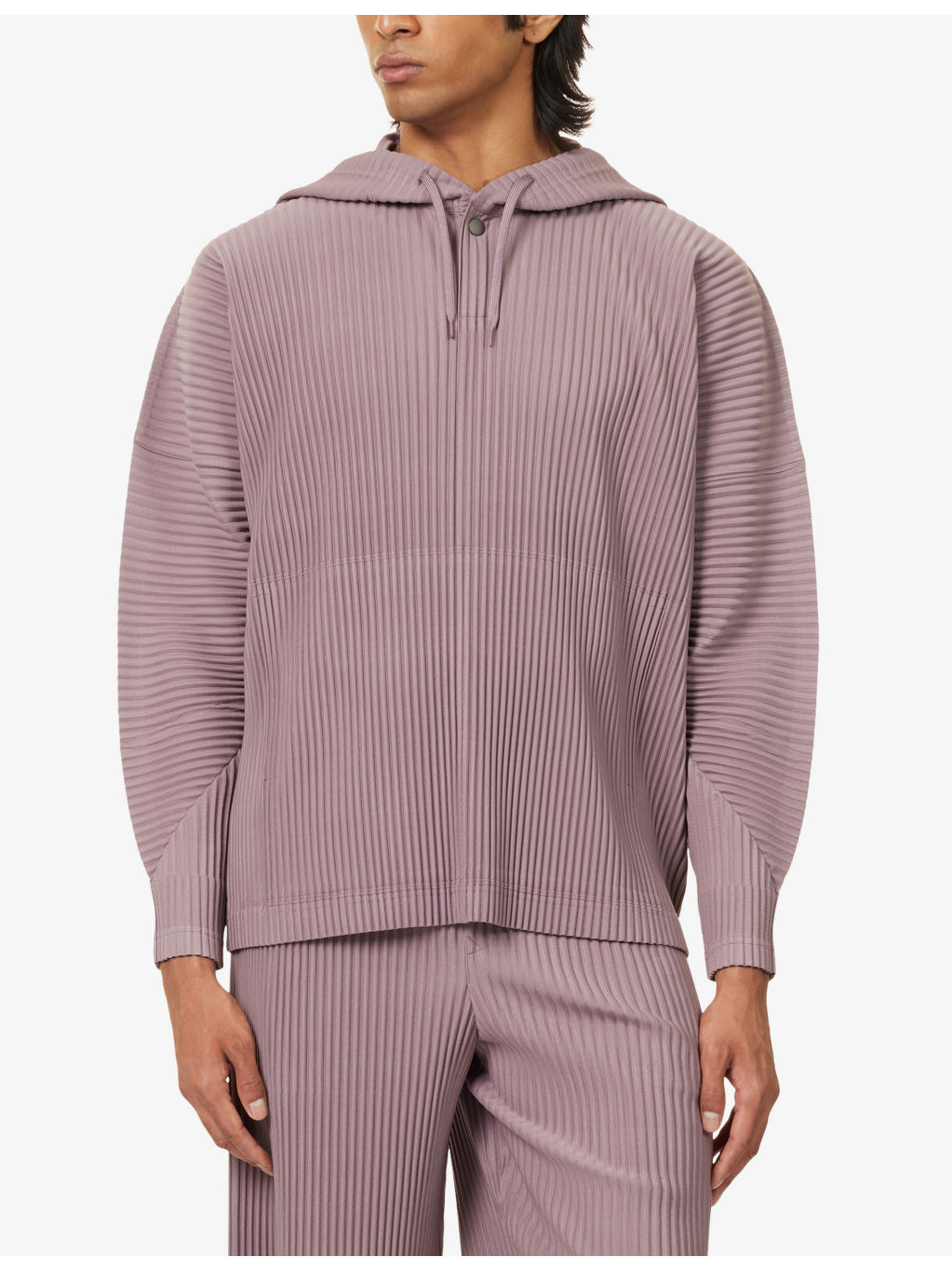 Color Pleats Relaxed-Fit Knitted Hoodie - 3