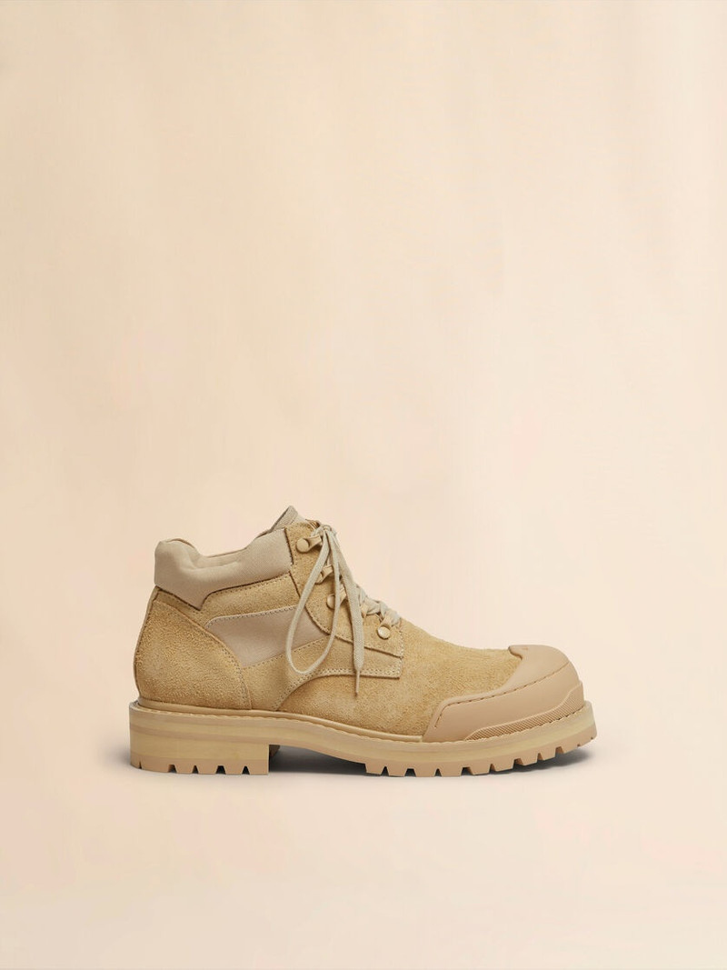 BEIGE SUEDE PATCHY COMBAT BOOT - 1