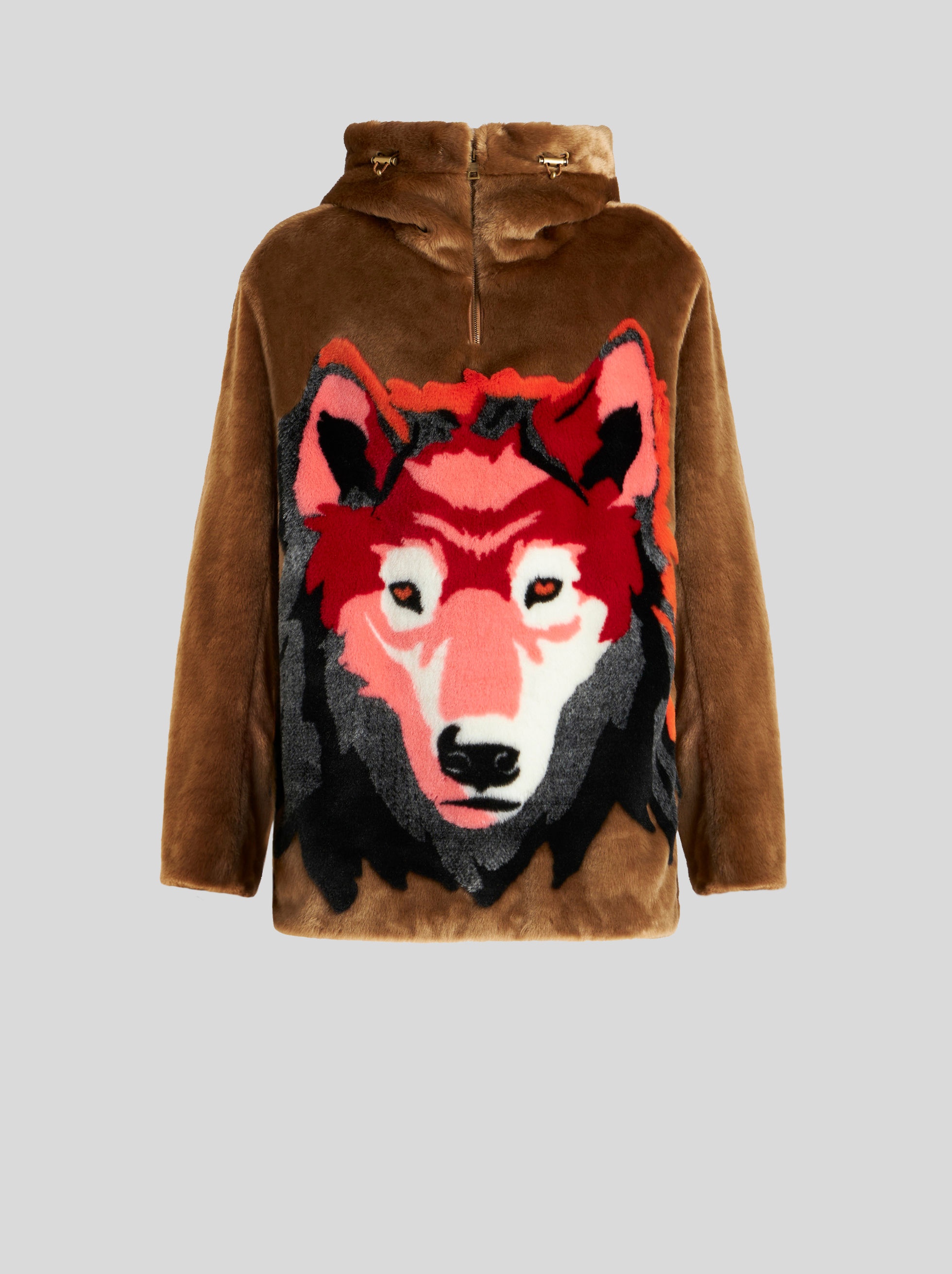 HOODED JACKET WITH JACQUARD INTARSIA WOLF - 1