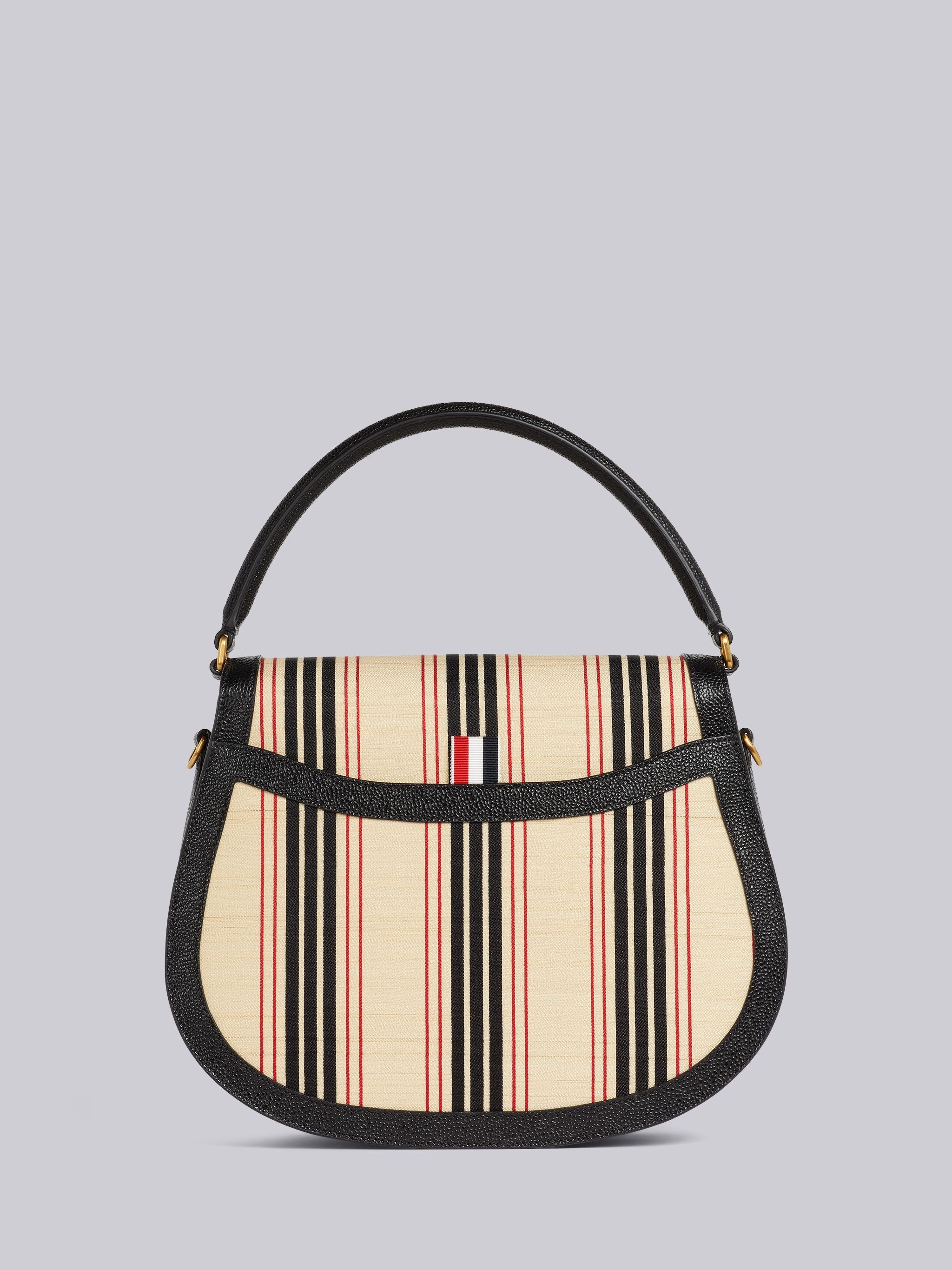 Multicolor Horse Hair Contrast Leather Frame Stripe Strap Enamel Lock Large Saddle Shoulder Bag - 4