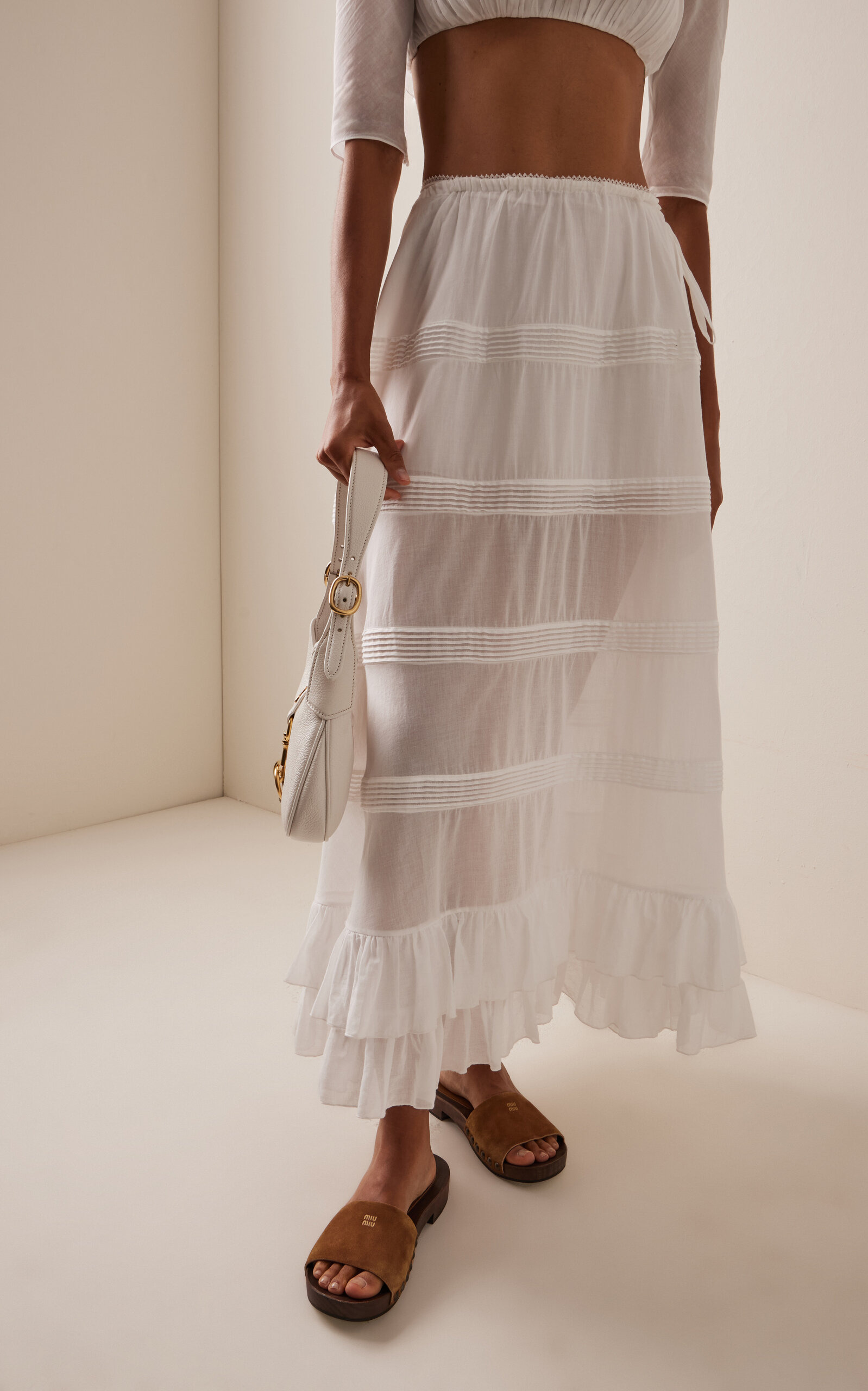 Cotton Midi Skirt ivory - 3
