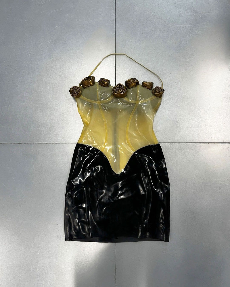 BLACK AND GOLD LATEX DRESS 1