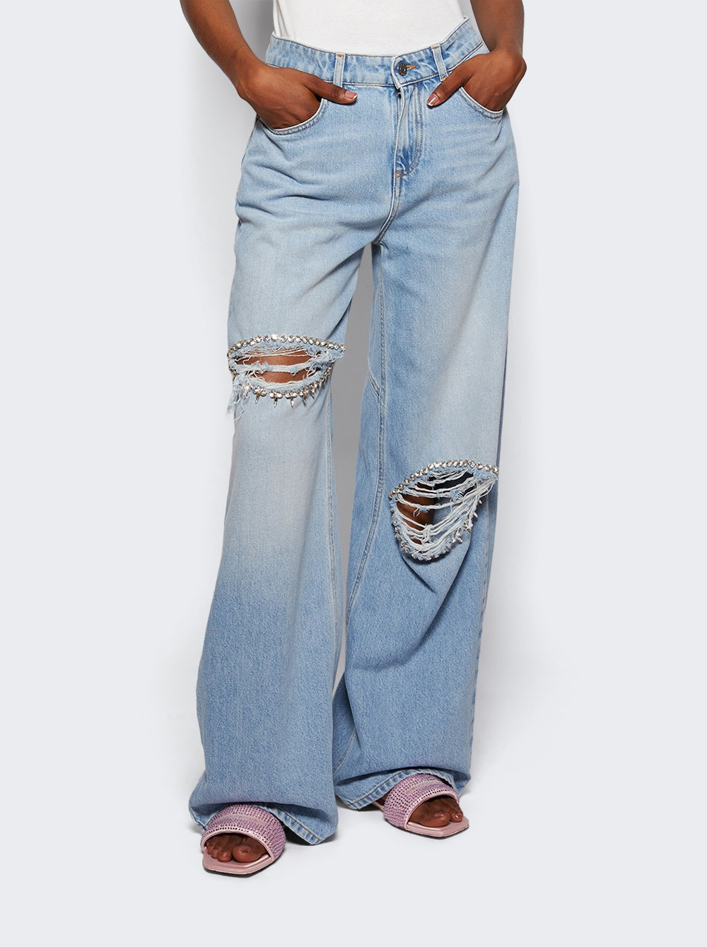 Distressed Crystal Relaxed Slit Jean Medium Blue - 2