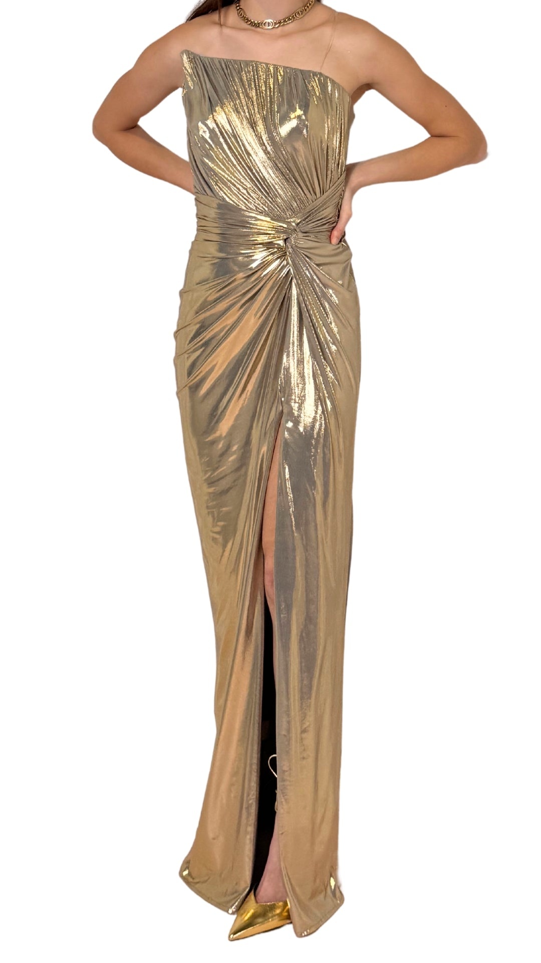 Cult Moda - Gold Metallic Cocktail Prom Dress - 2