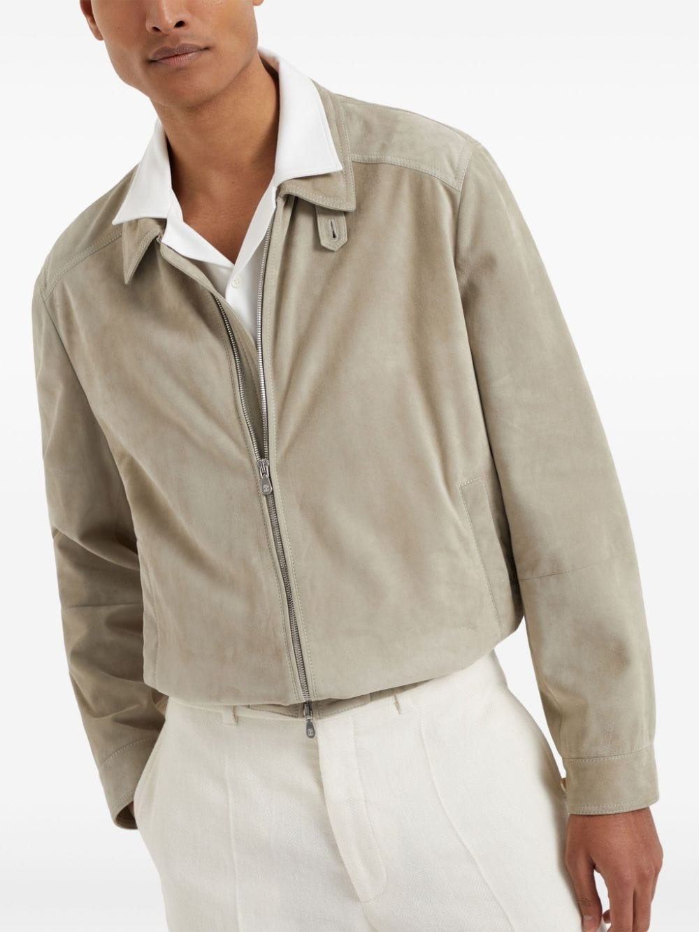 zip-up suede jacket - 3