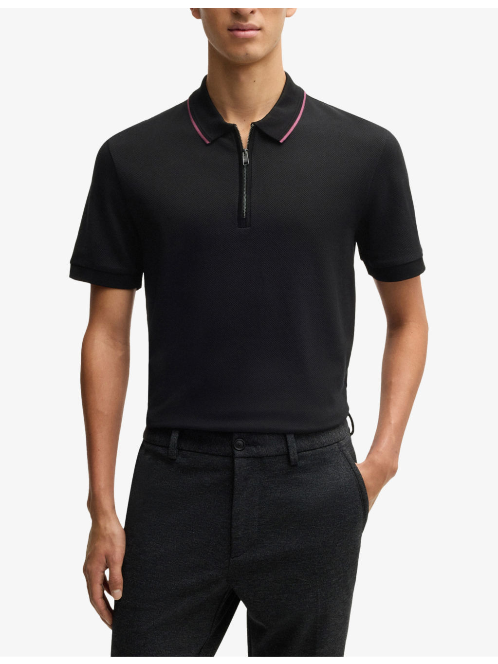 Short-sleeved zip-up cotton polo shirt - 3