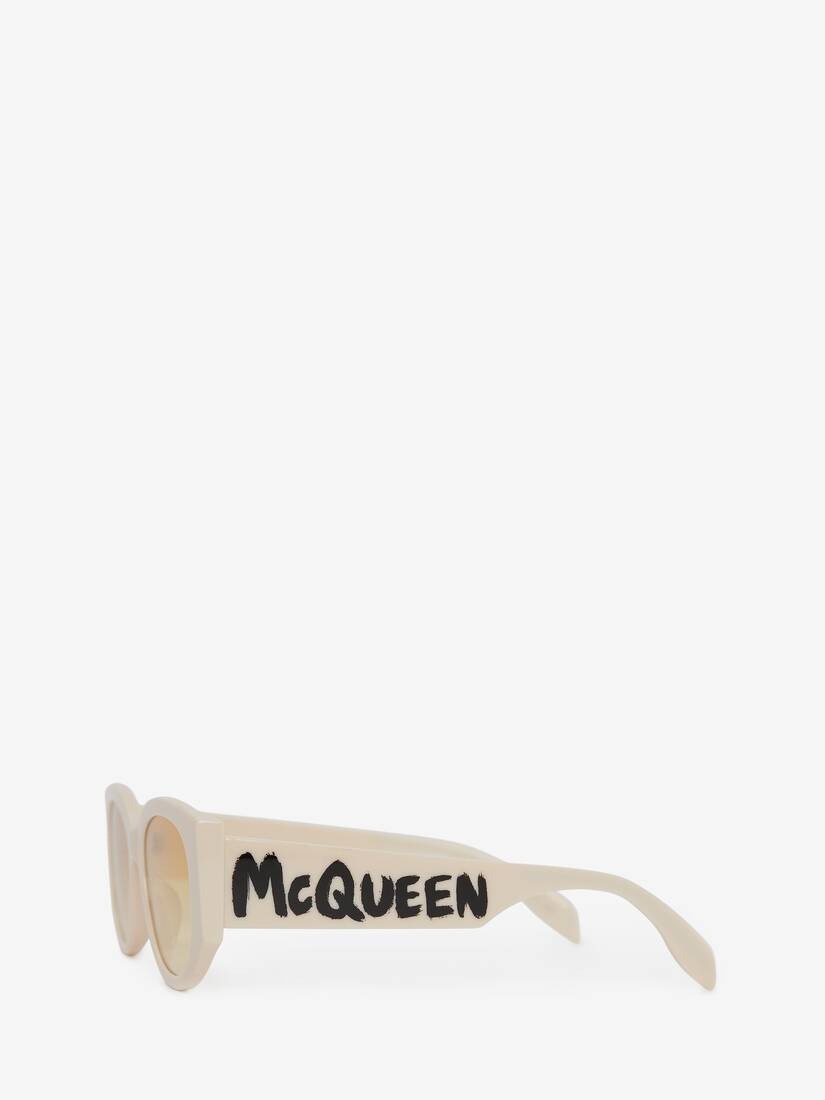 Women's McQueen Graffiti Oval Sunglasses in White/yellow - 2
