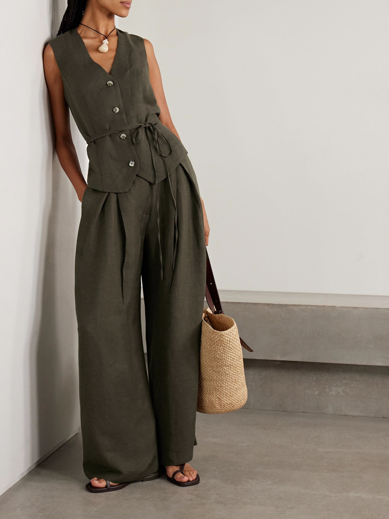 FAITHFULL Eva belted woven vest Dark green outlook