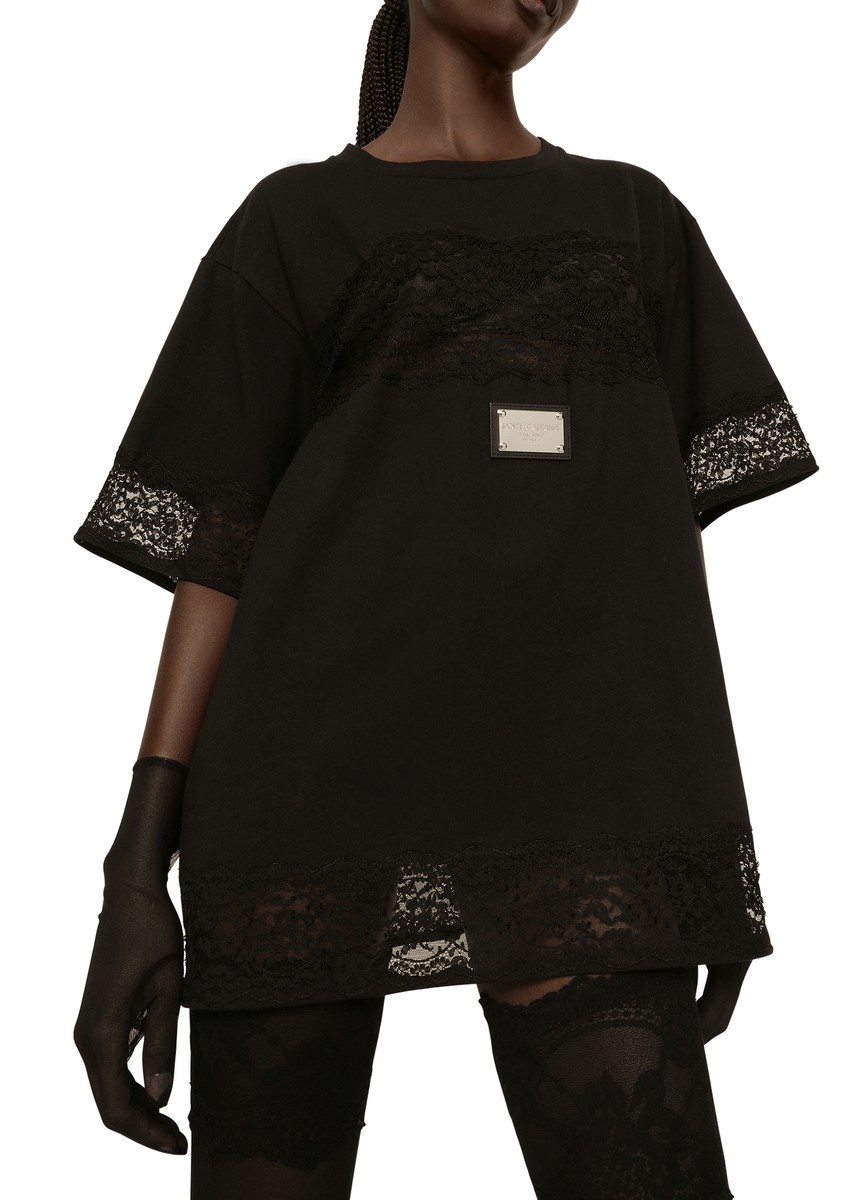 Jersey T-shirt with lace inserts - 2