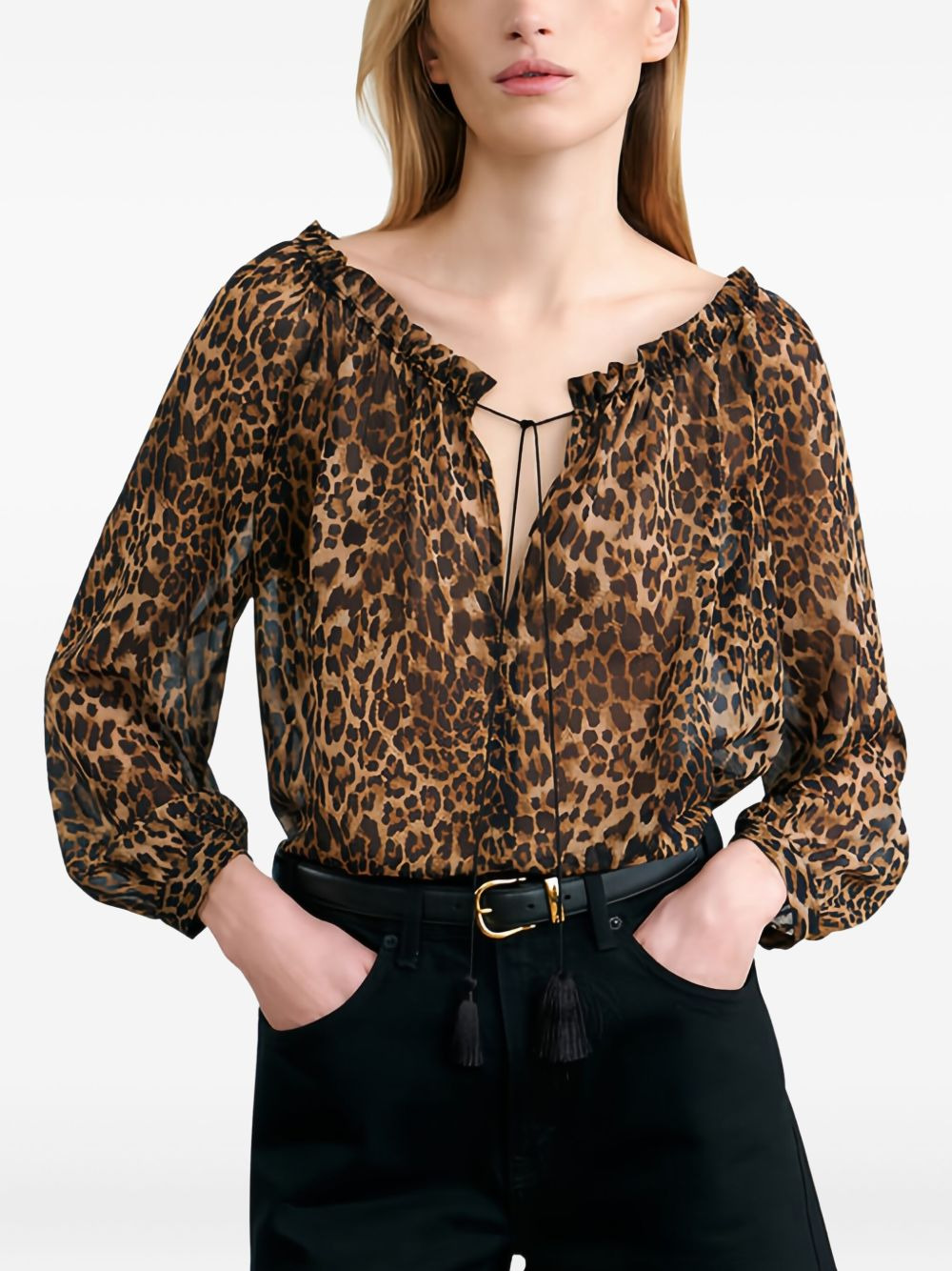 leopard-print tassel blouse - 3