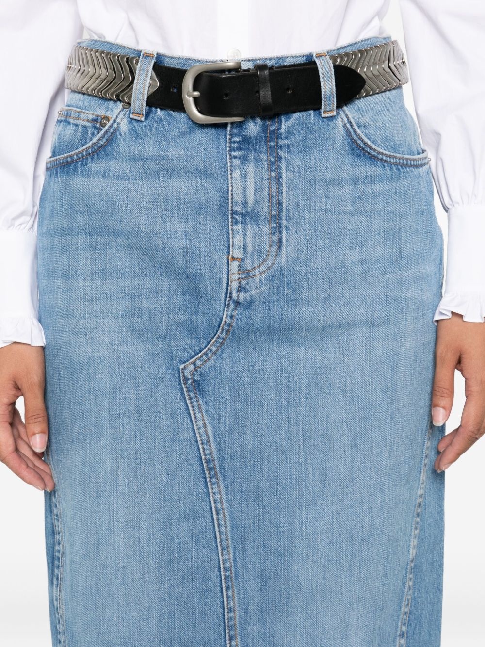 side-split denim mid-lenght straight skirt - 5