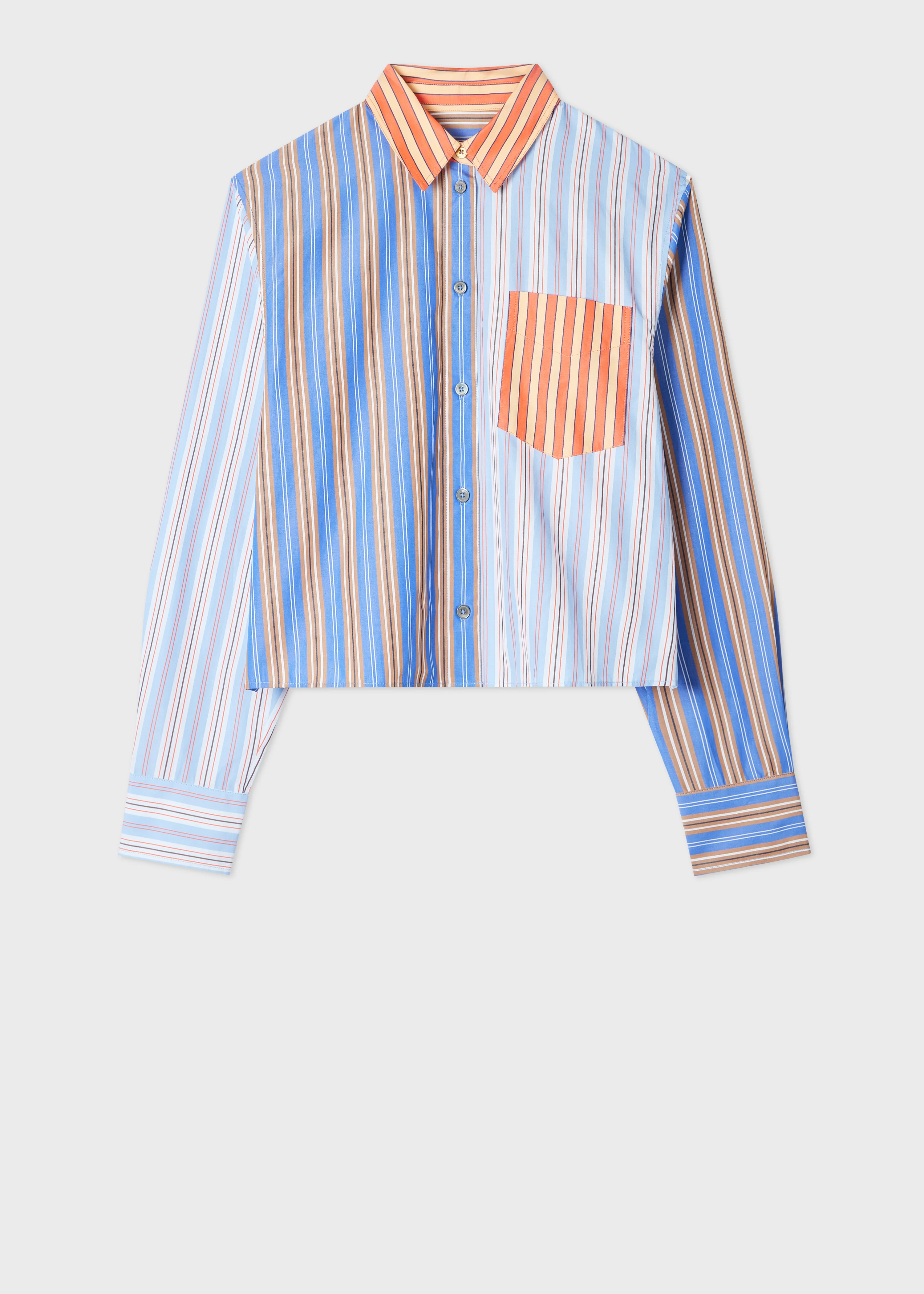 Women's Blue and Red 'Mix Up Stripe' Cropped Shirt - 1