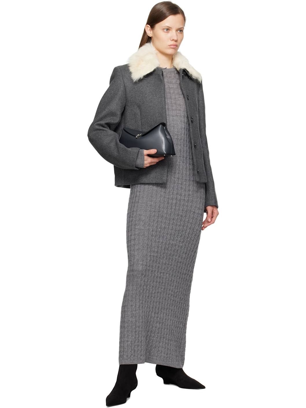 SS25【TOTEME】Long Dress in RWS Wool Melange with Cable Knit Totême LONG DRESS IN RWS WOOL GRAY MÉLANGE WITH CABLE KNIT
