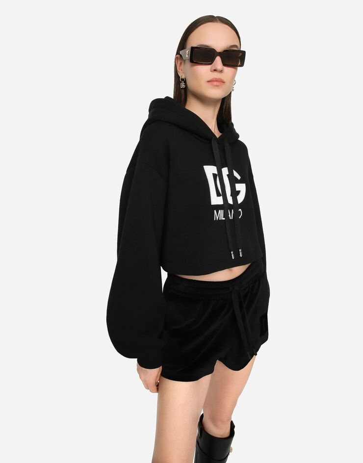 Cropped jersey hoodie with embroidered DG patch - 4
