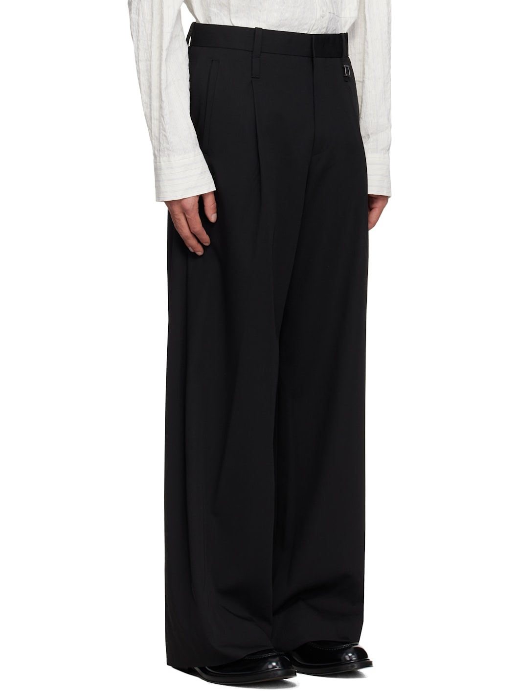 Black Wool Wide Folding Trousers - 2