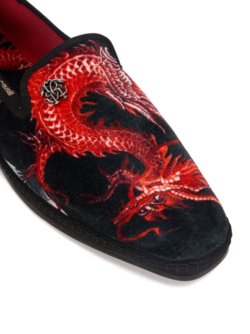 dragon-print velvet loafers - 4