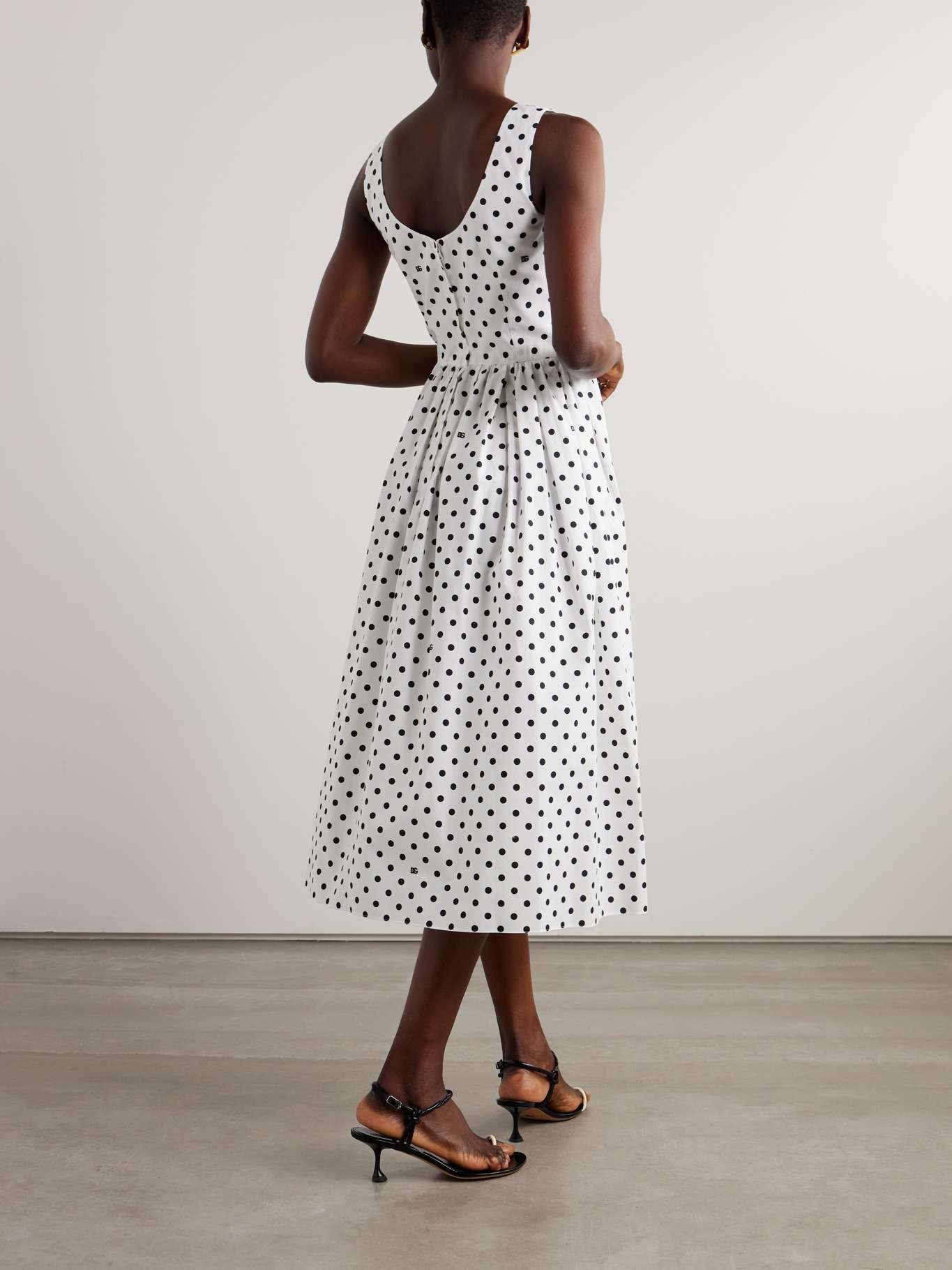 Pleated polka-dot cotton-poplin midi dress - 3