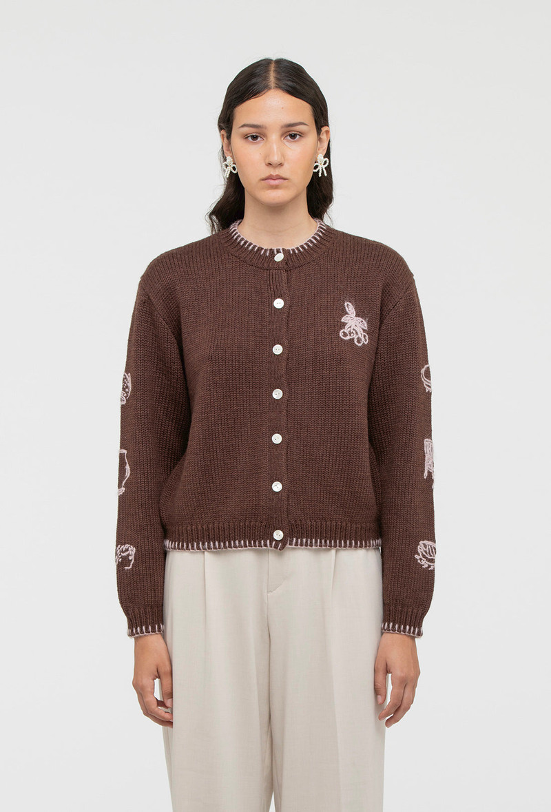 Hartley Cardigan - Chocolate Brown/Pale Pink 1