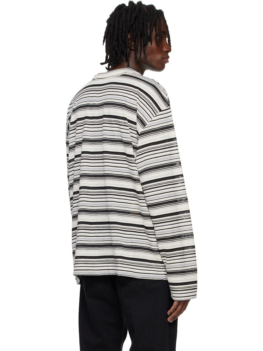 Black High Neck Striped Polo - 3