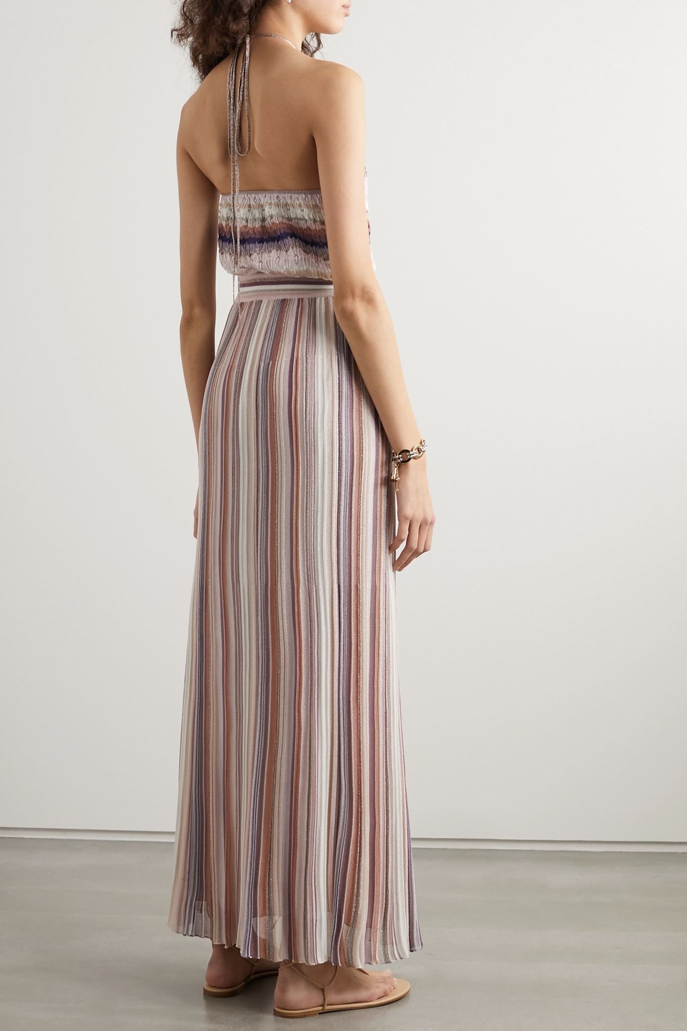 Metallic striped crochet-knit halterneck maxi dress - 3